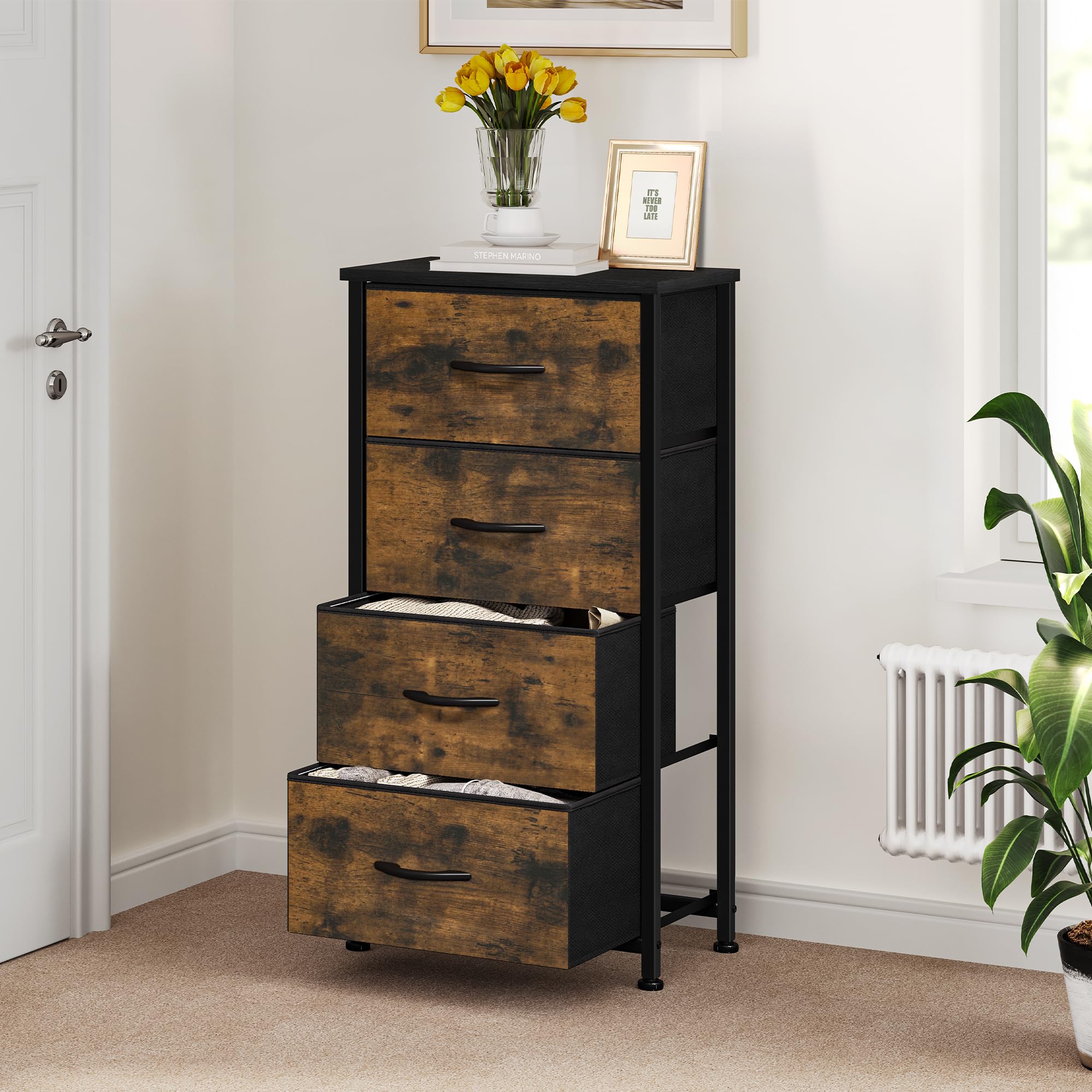 YITAHOME 4-Drawer Fabric Dresser | Rustic Brown Storage Chest
