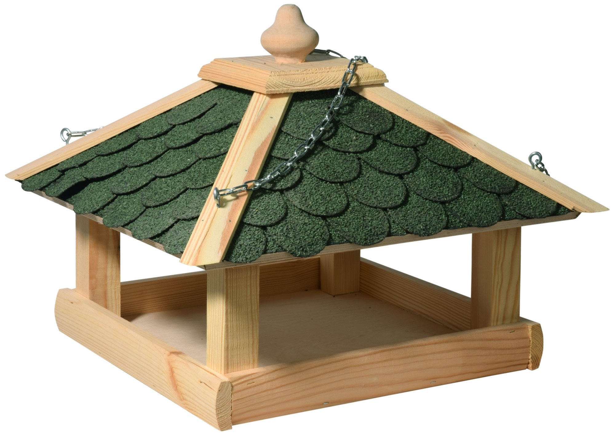 dobar Wooden Bird House – Weatherproof Pine Feeder with Green Bitumen Roof
