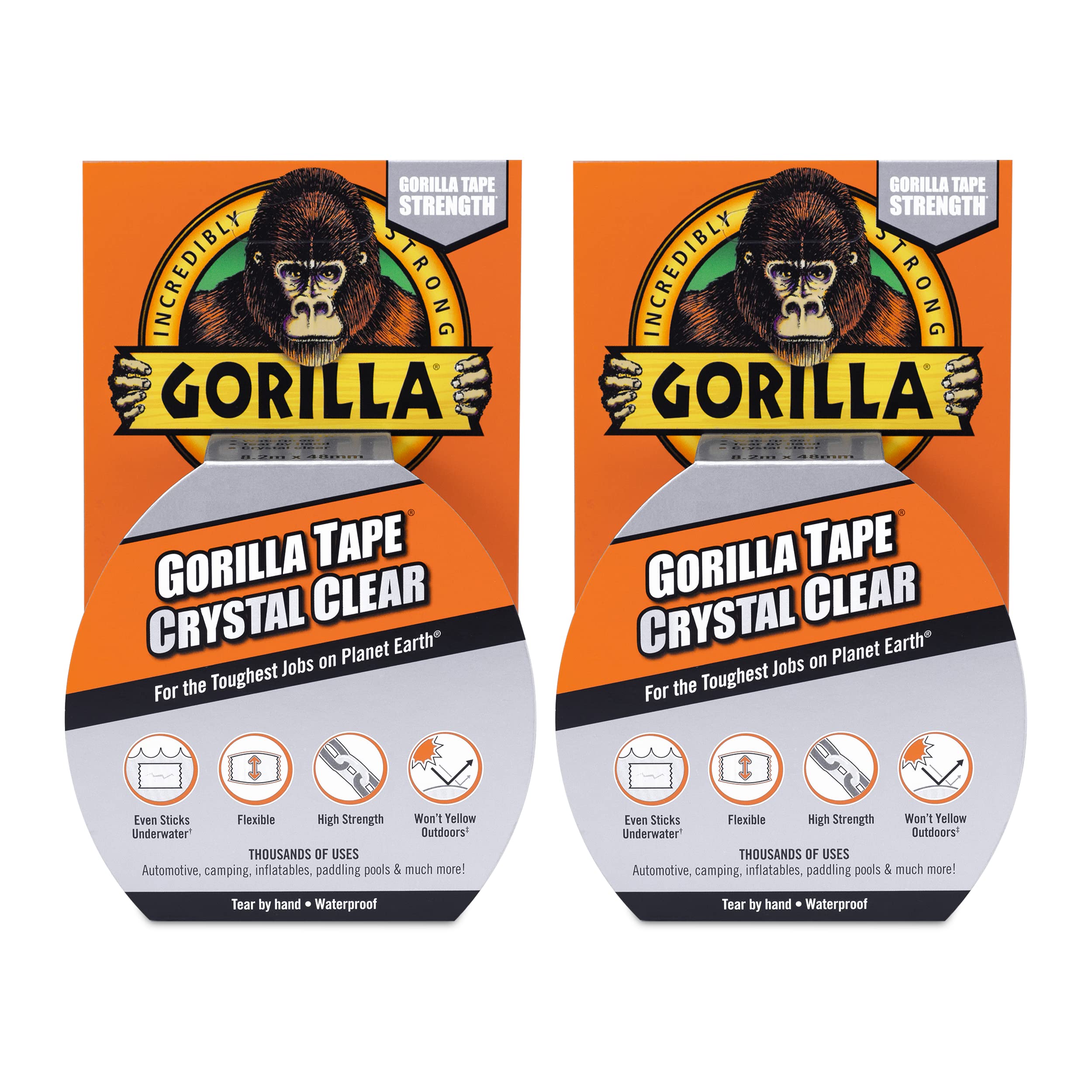Gorilla Crystal Clear Heavy-Duty Waterproof Repair Tape – 8.2m (2 Pack)