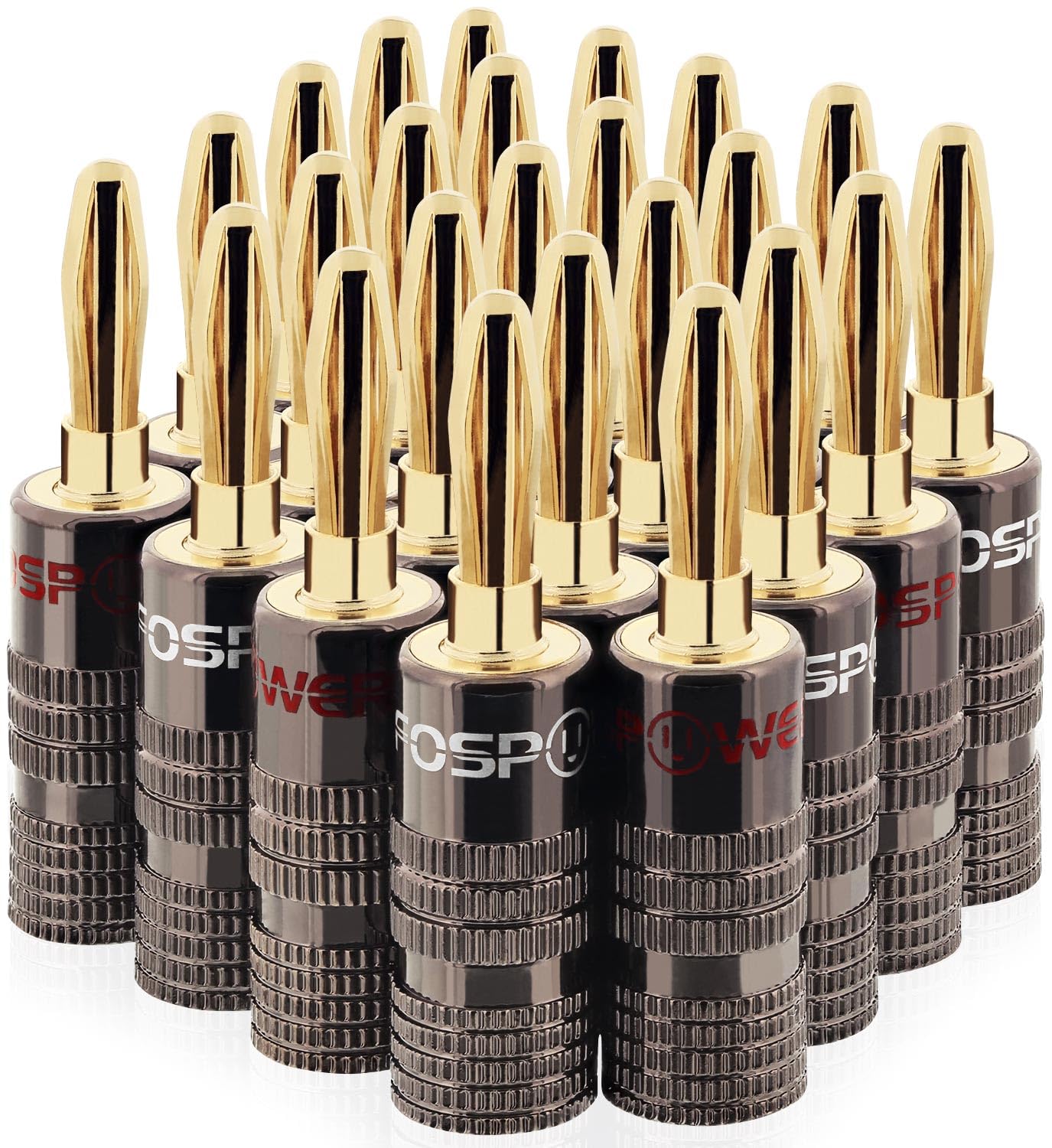 FosPower 24K Gold Plated Banana Plugs - 12 Pairs Speaker Connectors