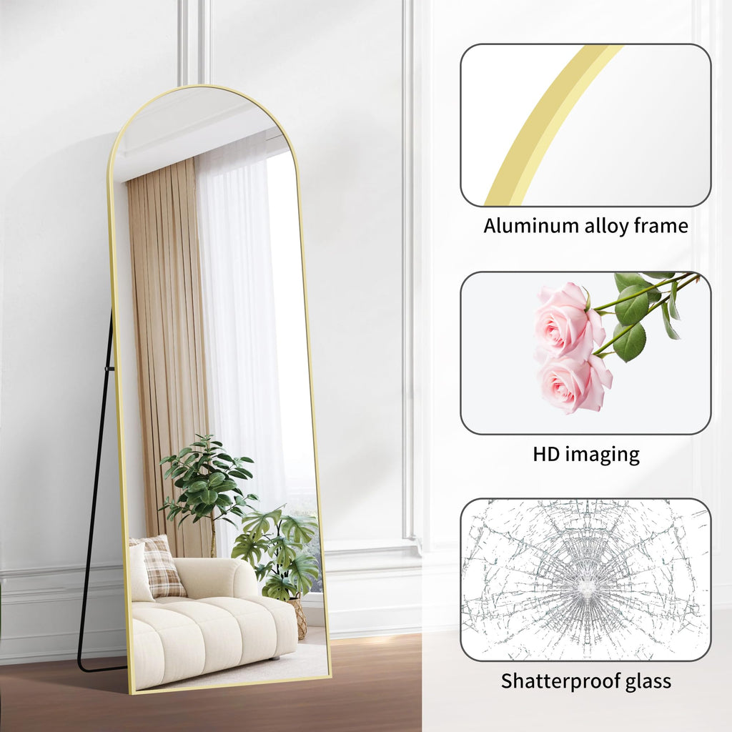 BONEWEI Arched Full Length Mirror | 161x52cm Gold Aluminium Floor Mirror