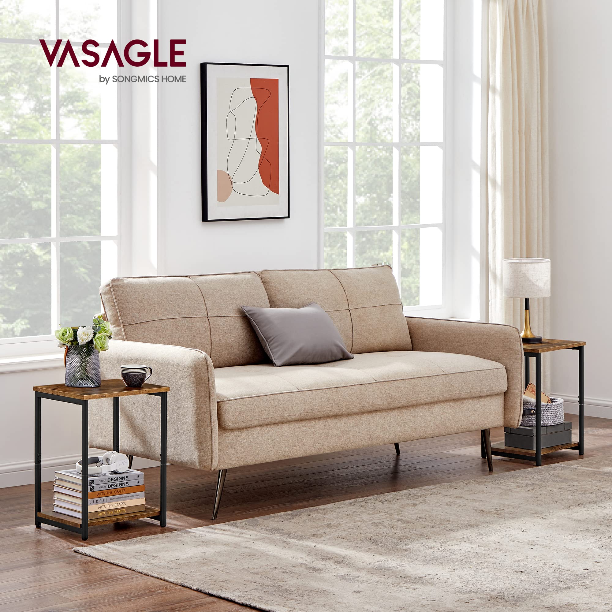 VASAGLE Set of 2 Side Tables – Industrial 2-Tier Bedside Tables