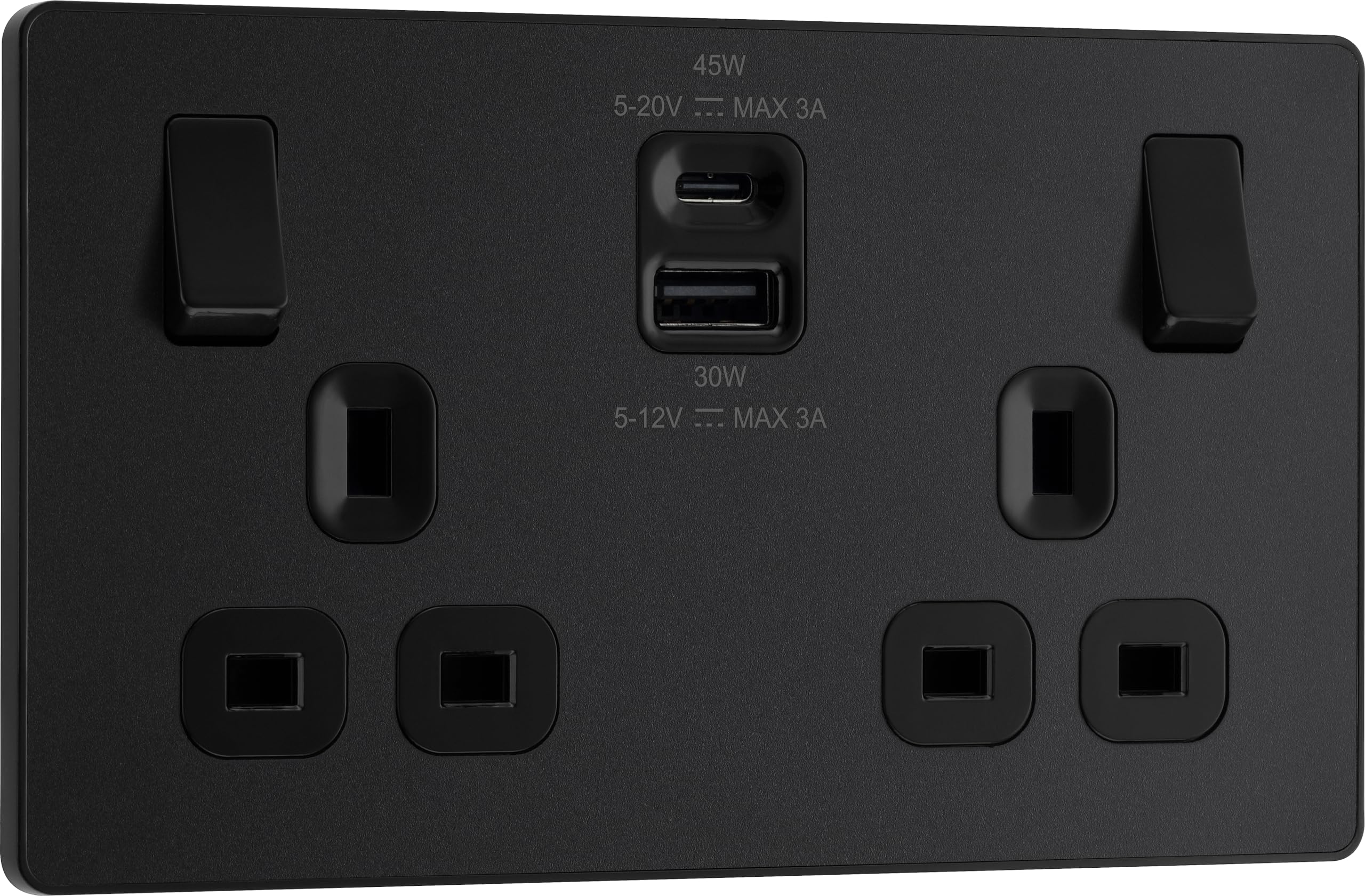BG Electrical Evolve Double Wall Socket | 45W USB A & C | Matt Black