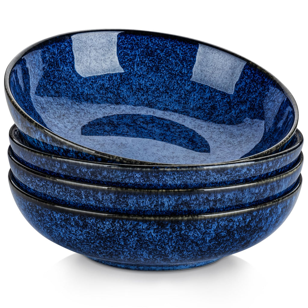 vancasso Stern 38 oz Ceramic Pasta Bowl Set of 4 | Blue Stoneware Salad Bowls