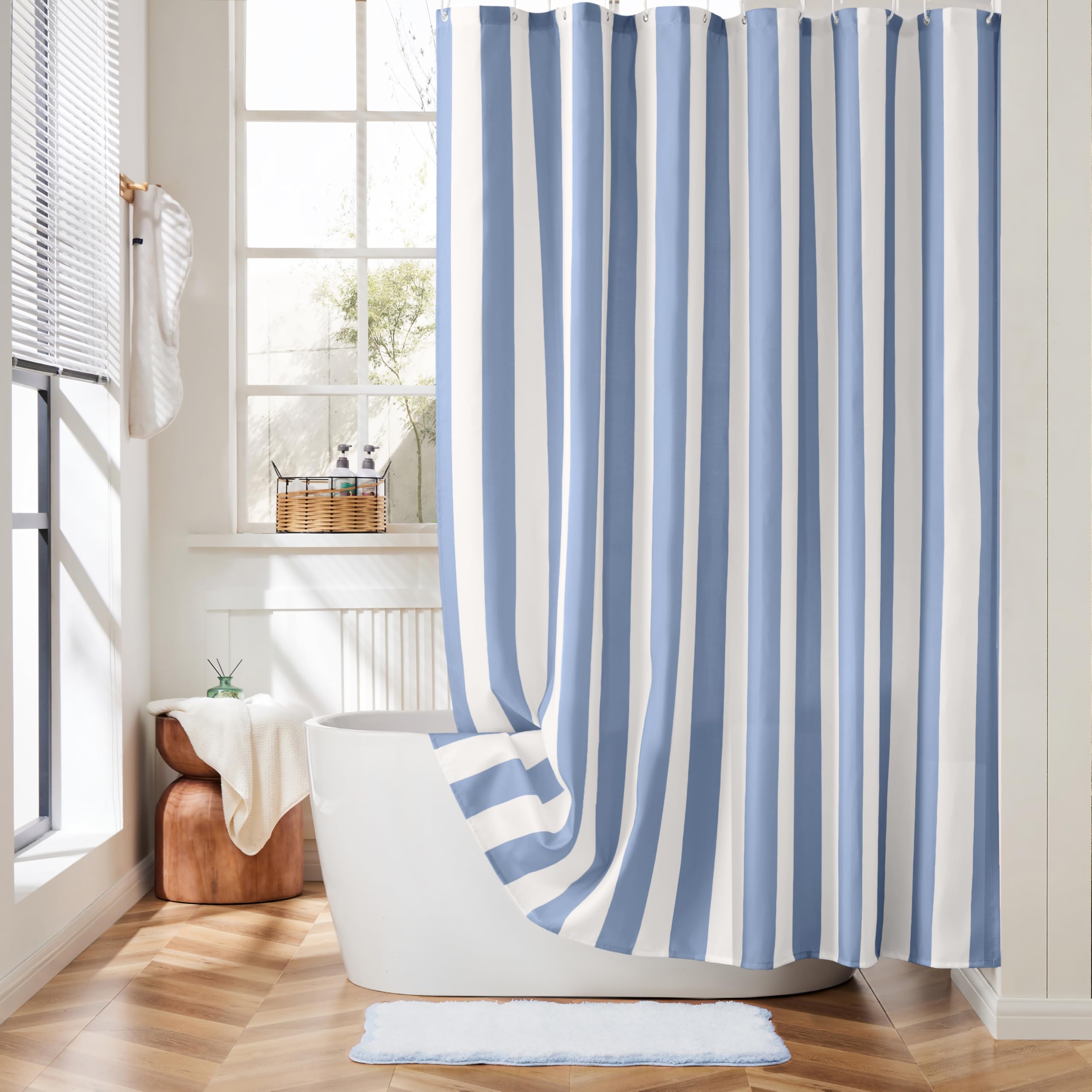 Ohocut Blue Striped Shower Curtain | Waterproof Retro Polyester Fabric
