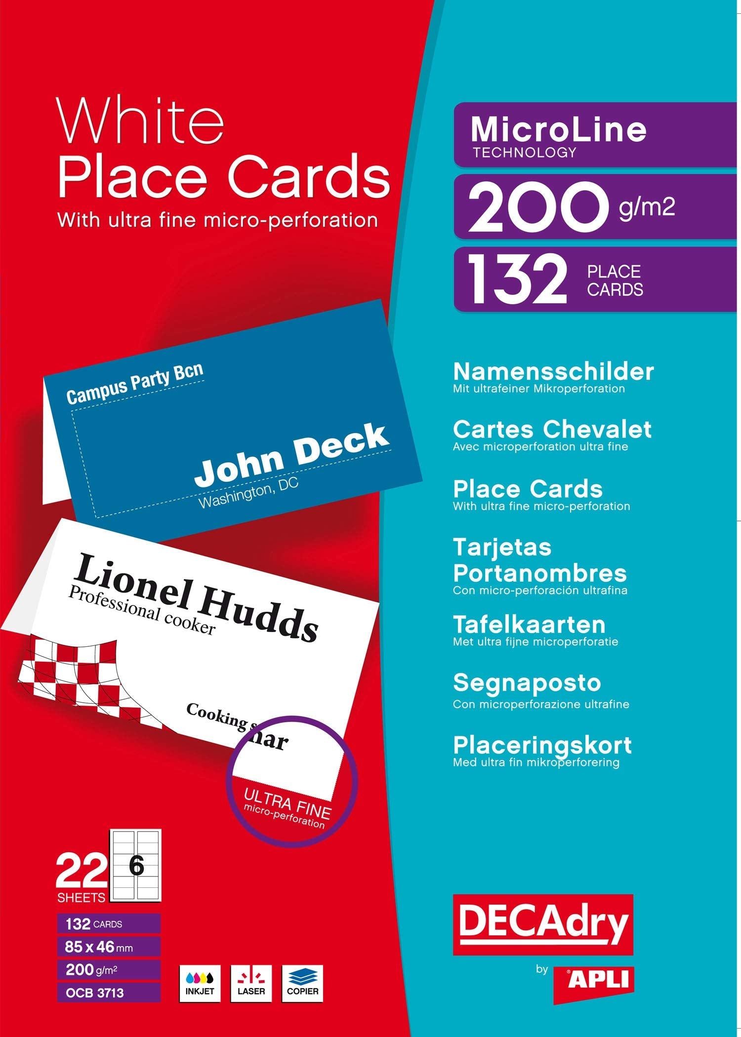 DECAdry Printable Folding Place Cards | 200gsm White A4 Sheets | 132 Pack