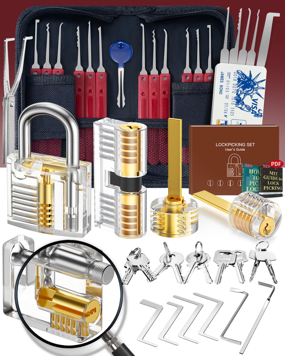Eventronic 42-Piece Lock Picking Set with 5 Transparent Training Padlocks