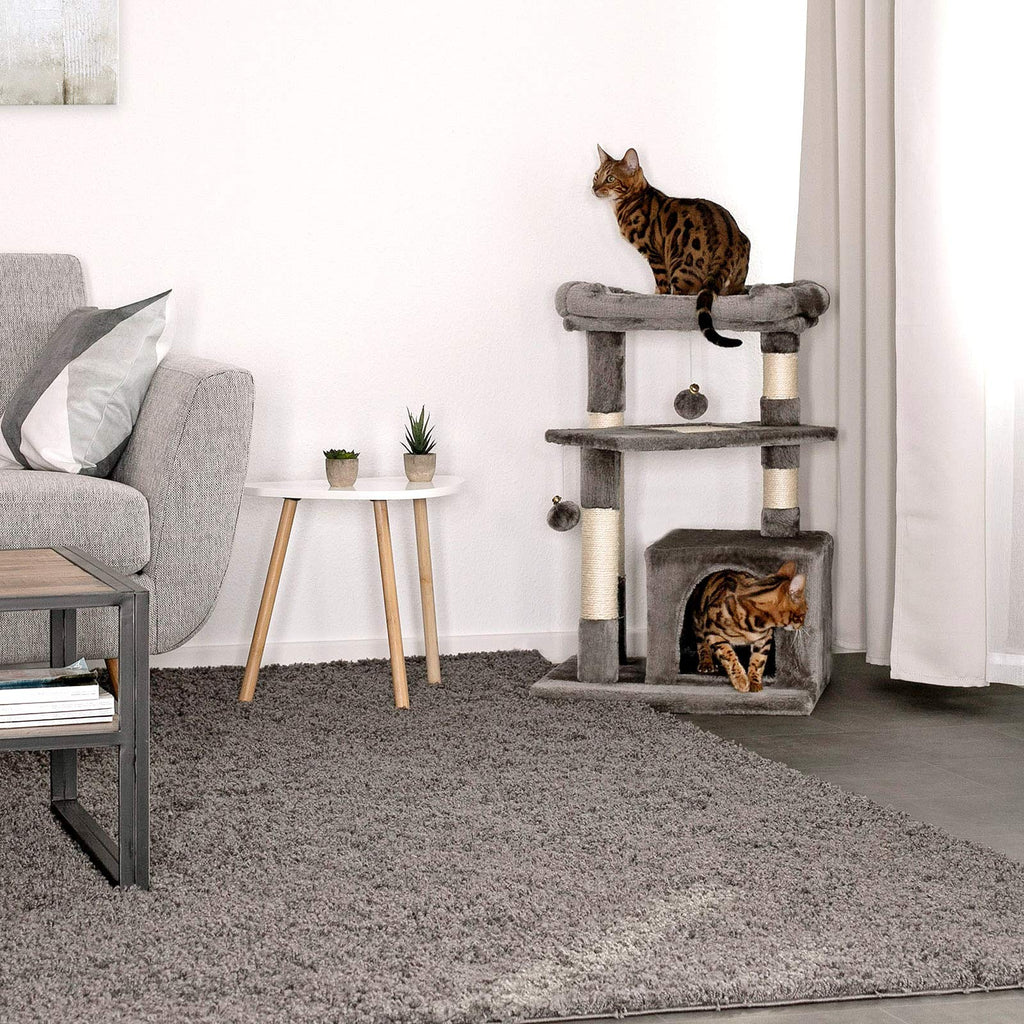 lionto Cat Tree with Sisal Scratching Post, Cave & Bed - Dark Grey, 75 cm