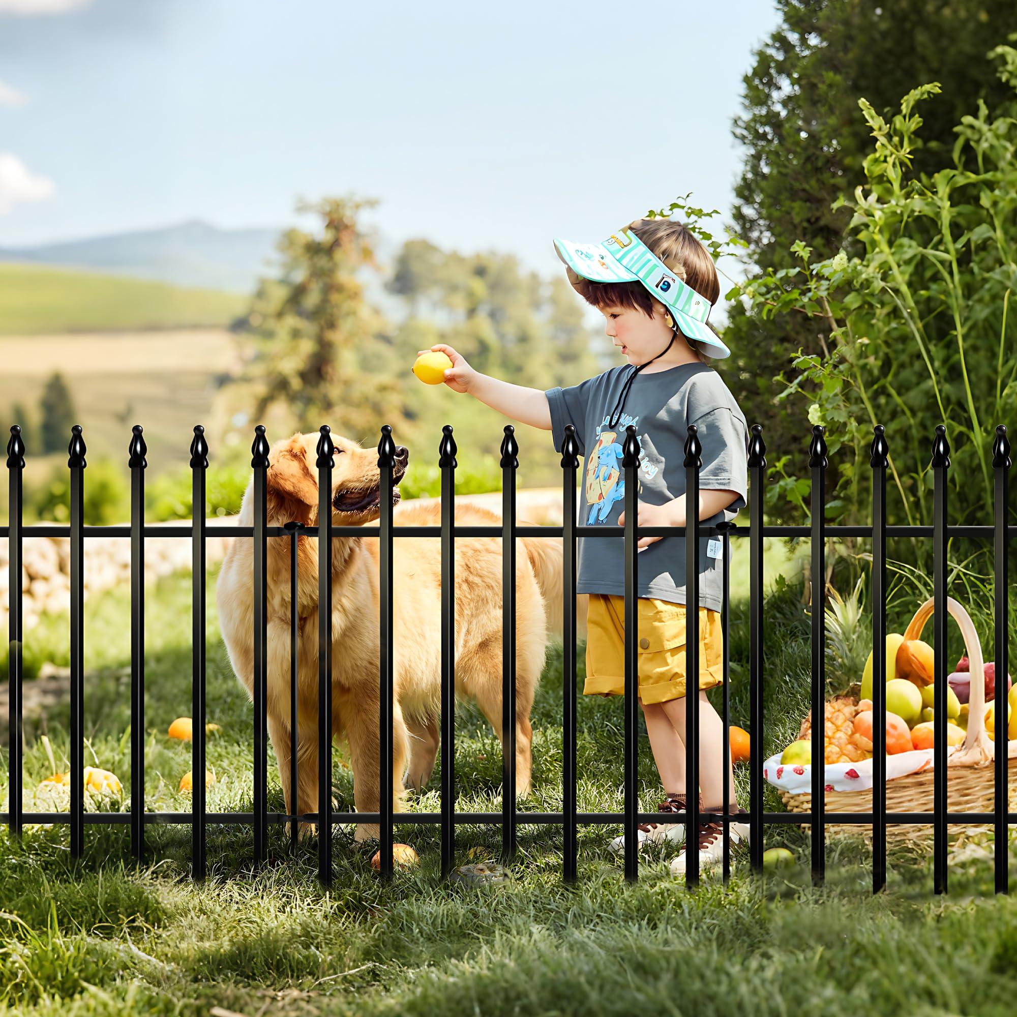 Thealyn Metal Garden Fence – 5 Panels No-Dig Wrought Iron Dog Fence, Black