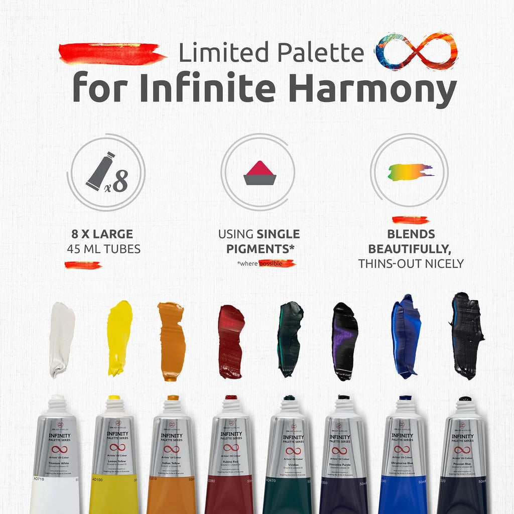 ZenART Professional Oil Paint Set - 8 x 50ml Tubes Impressionist Palette