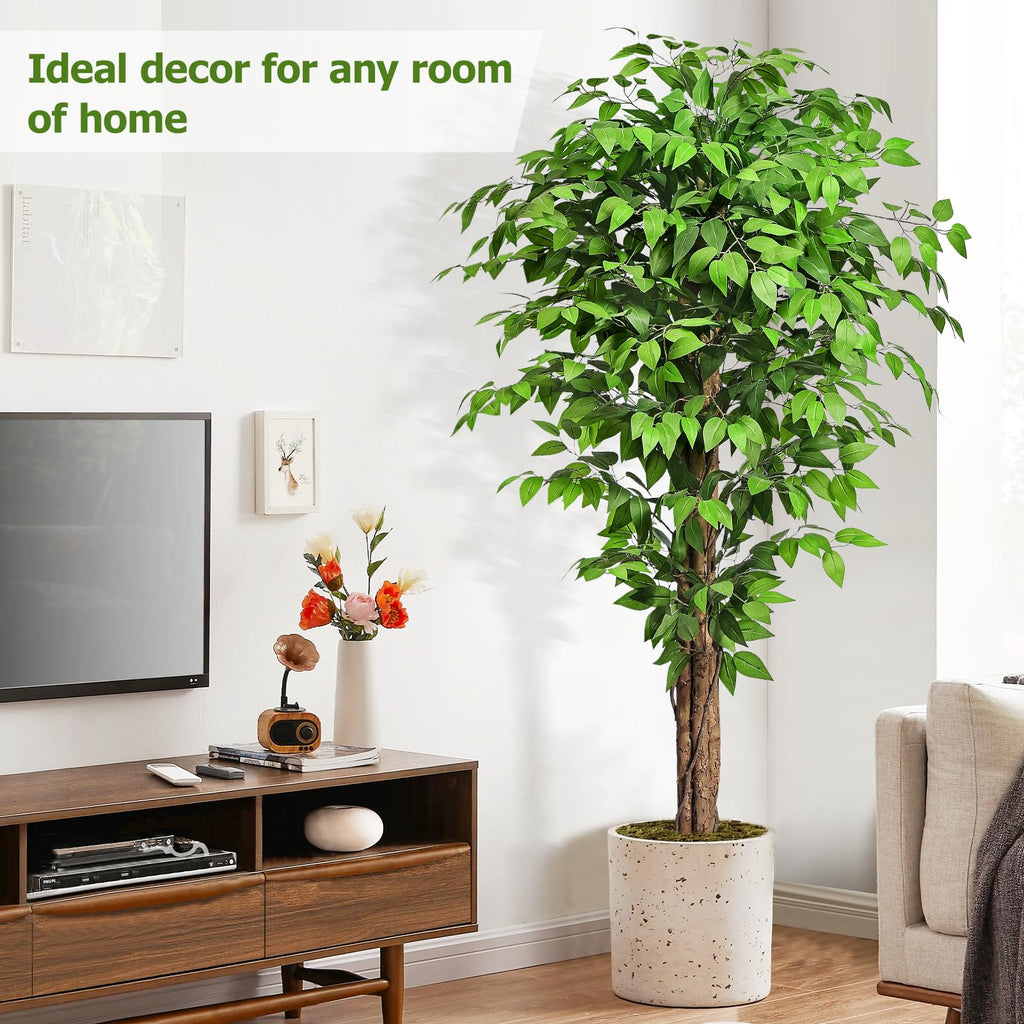 Keeplush 6ft Artificial Ficus Tree | Lifelike Silk Plant with Curved Trunks