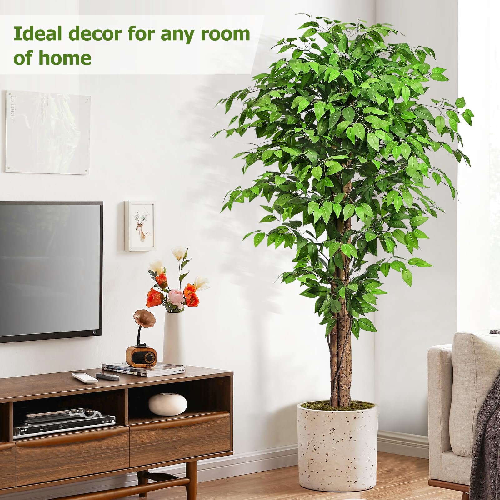 Keeplush 6ft Artificial Ficus Tree | Lifelike Silk Plant with Curved Trunks