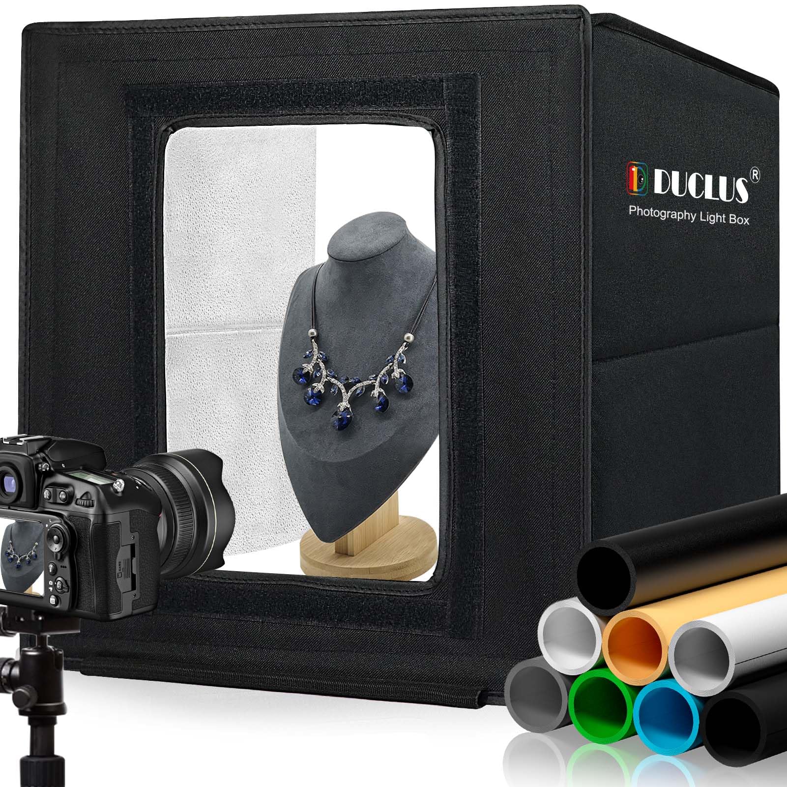 DUCLUS 16" Portable Photo Booth Box | 160 LED Lights & 8 Backdrops
