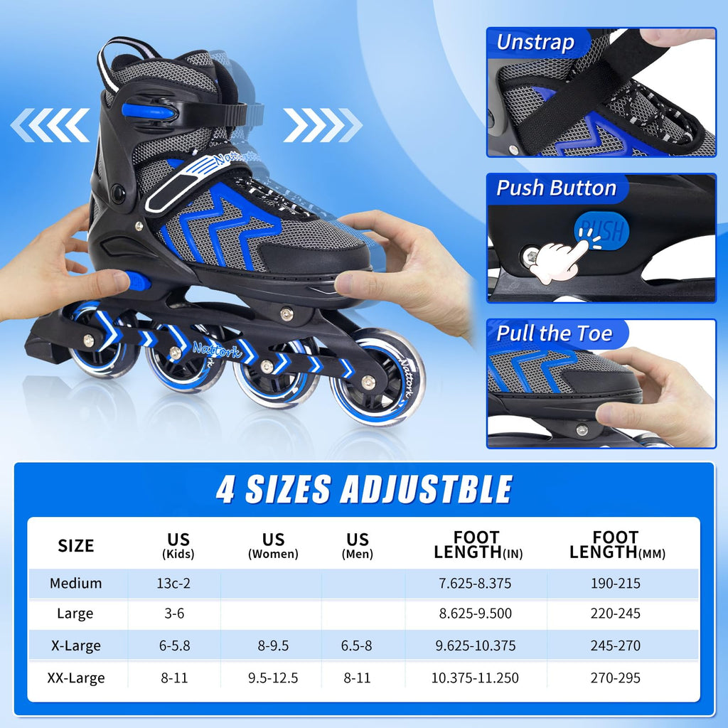 Nattork Adjustable Inline Skates | Adult & Teen Outdoor Roller Blades