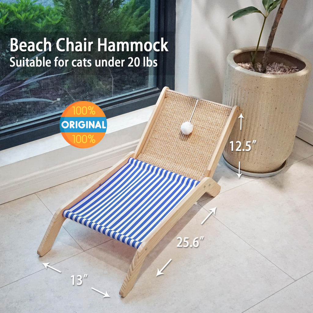 PETKARAY Cat Hammock with Coconut Tree Scratching Post | Sisal Beach Chair