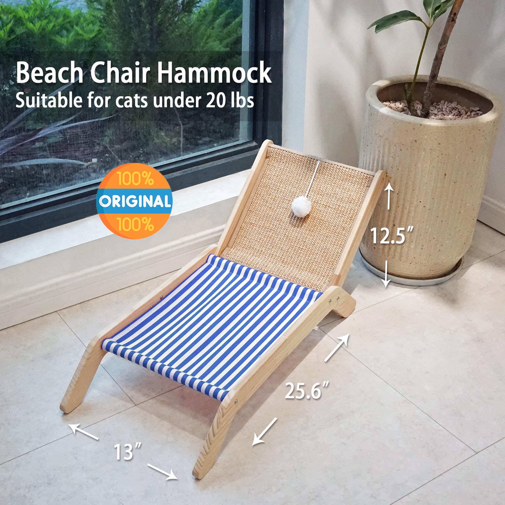 PETKARAY Cat Hammock with Coconut Tree Scratching Post | Sisal Beach Chair