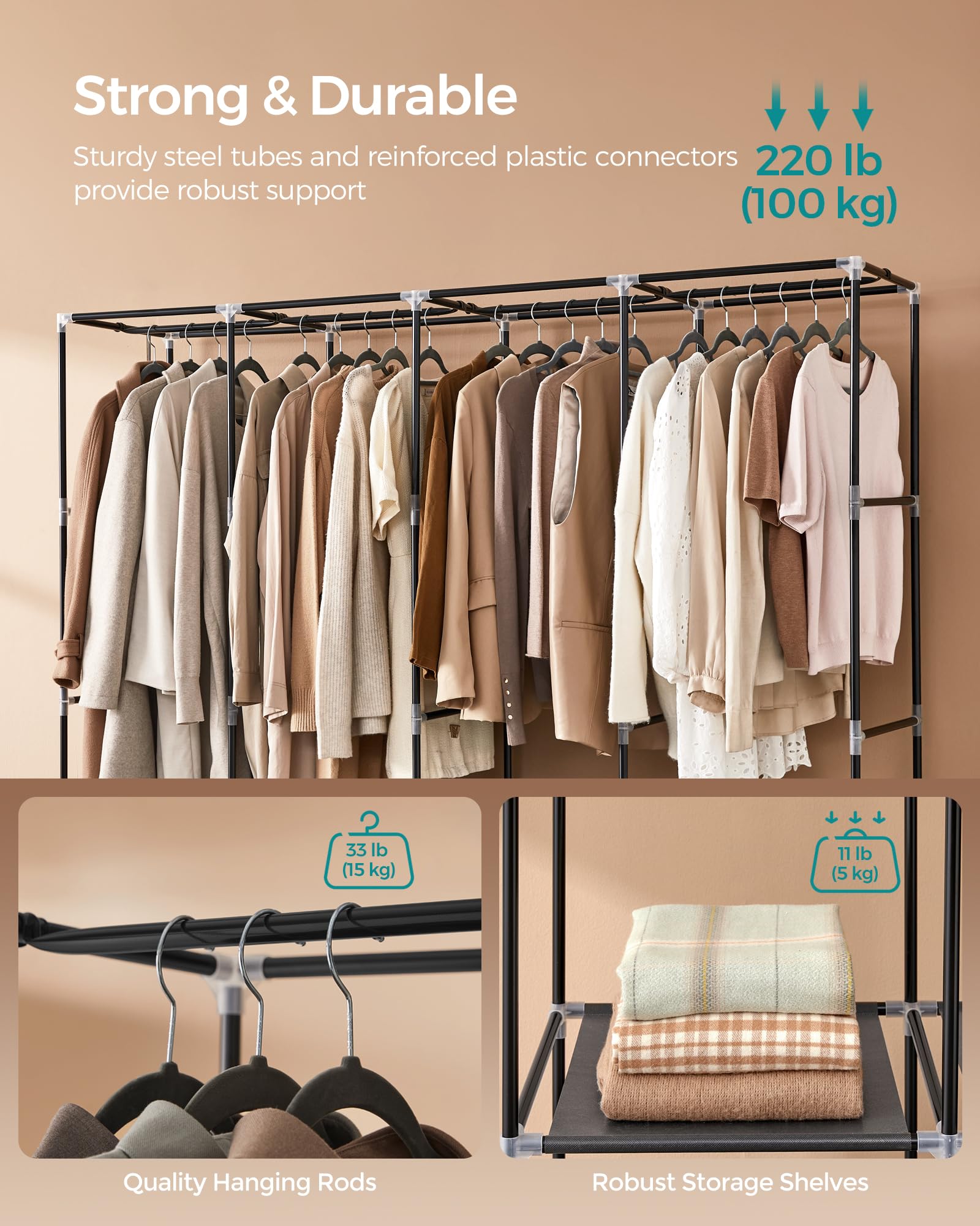SONGMICS Portable Clothes Wardrobe – Large Fabric Closet with 4 Rails