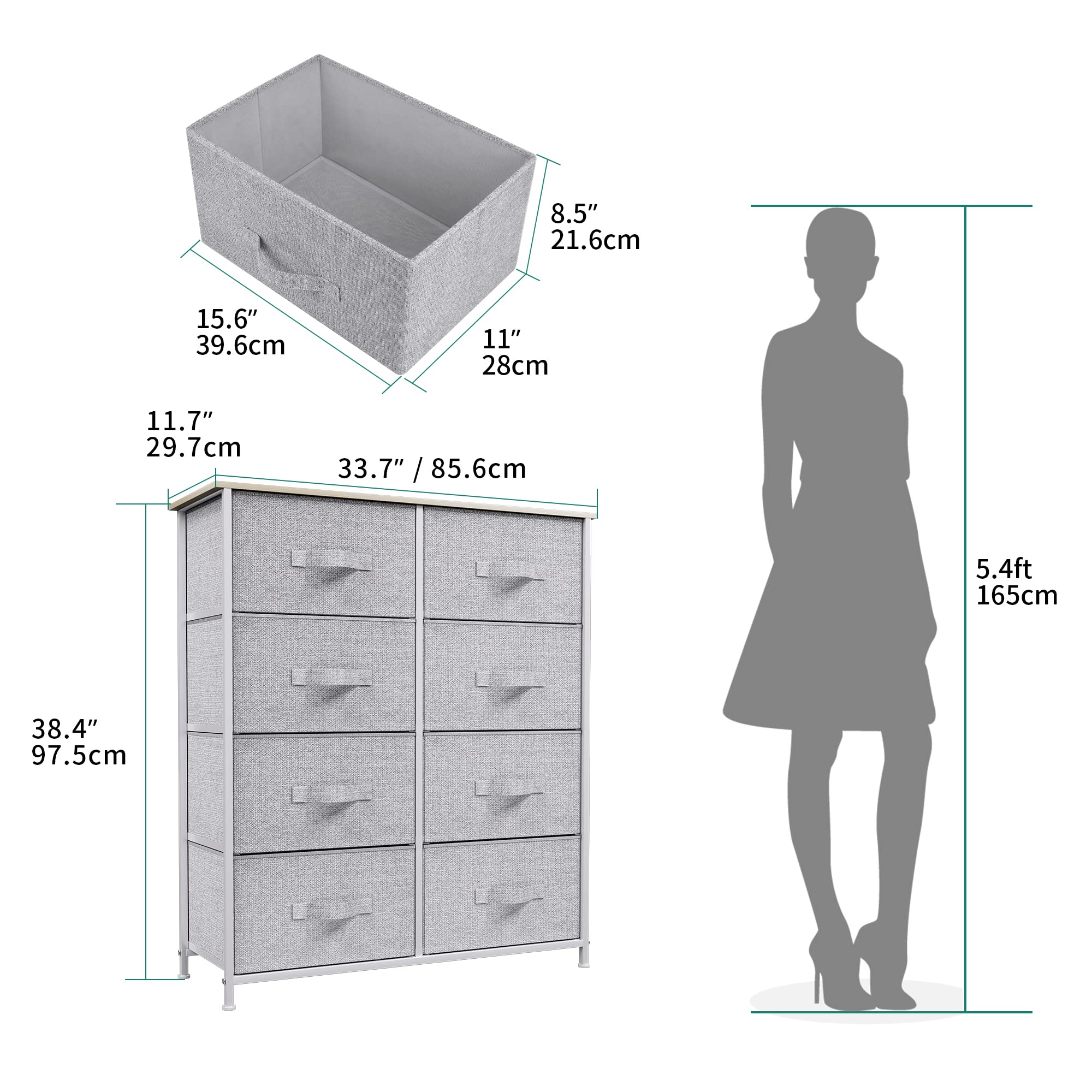 YITAHOME 8-Drawer Fabric Dresser | Chest of Drawers with Wood Top