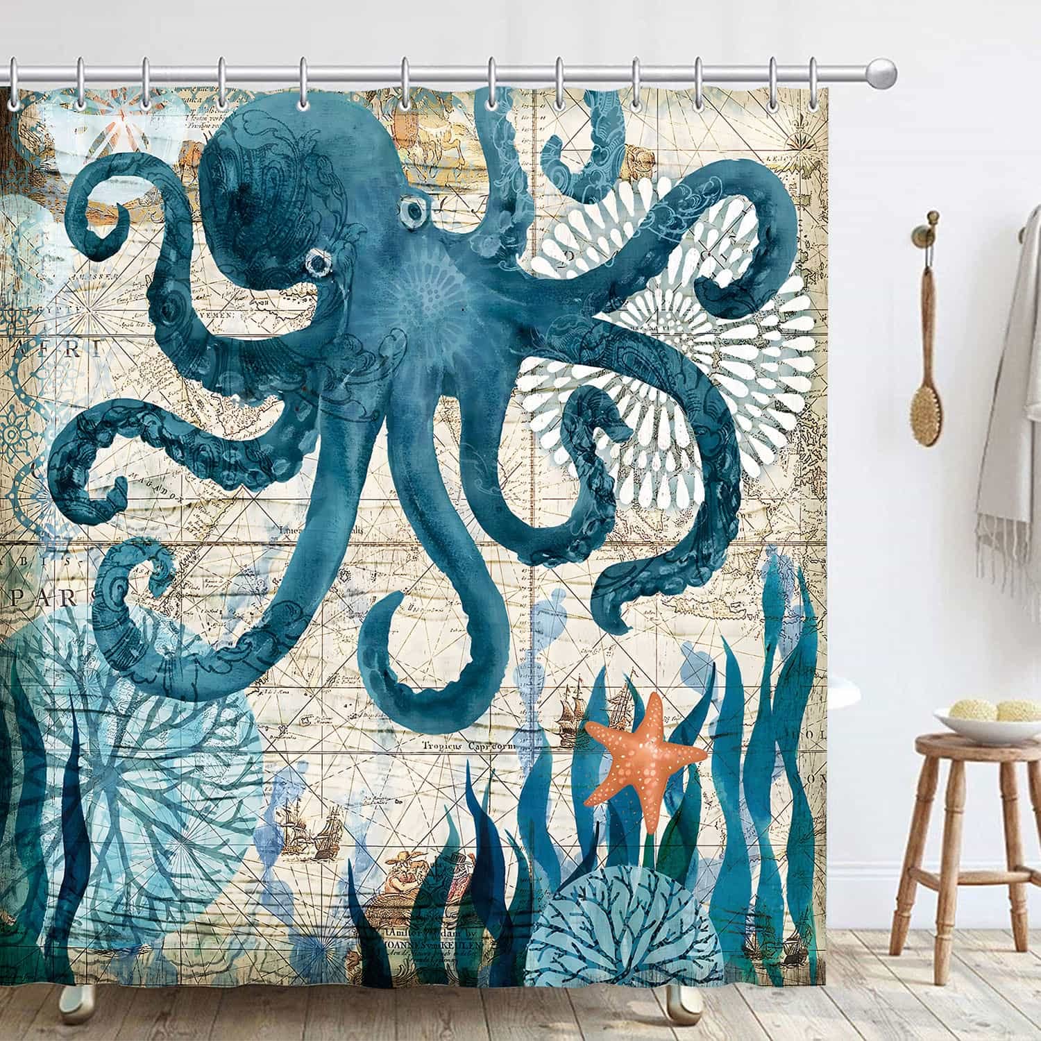 Hykiee Octopus Shower Curtain | 71x71 Waterproof Mildew Resistant