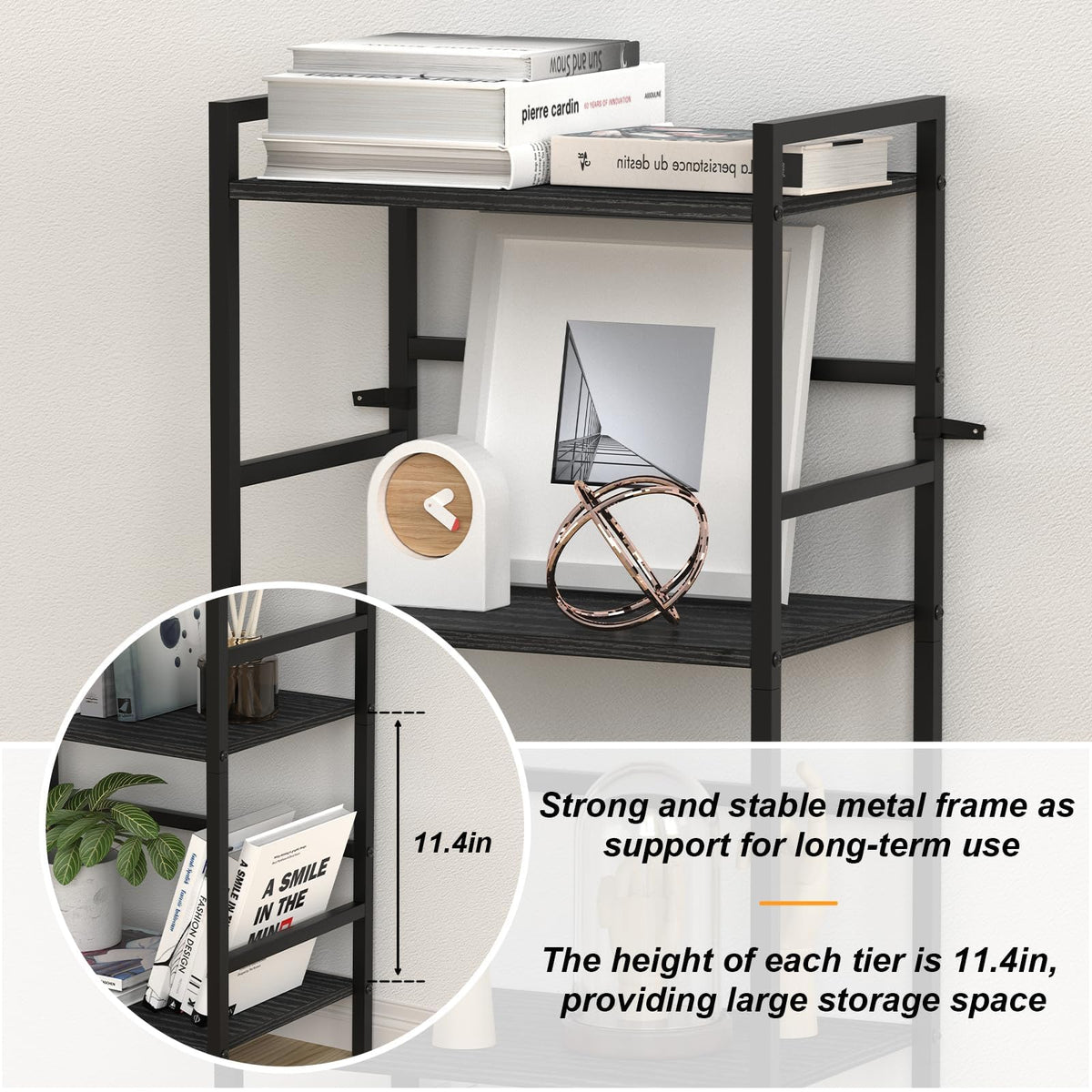 CADUKE 5 Tier Bookcase, Large Black Bookshelf with Open Storage - image 4