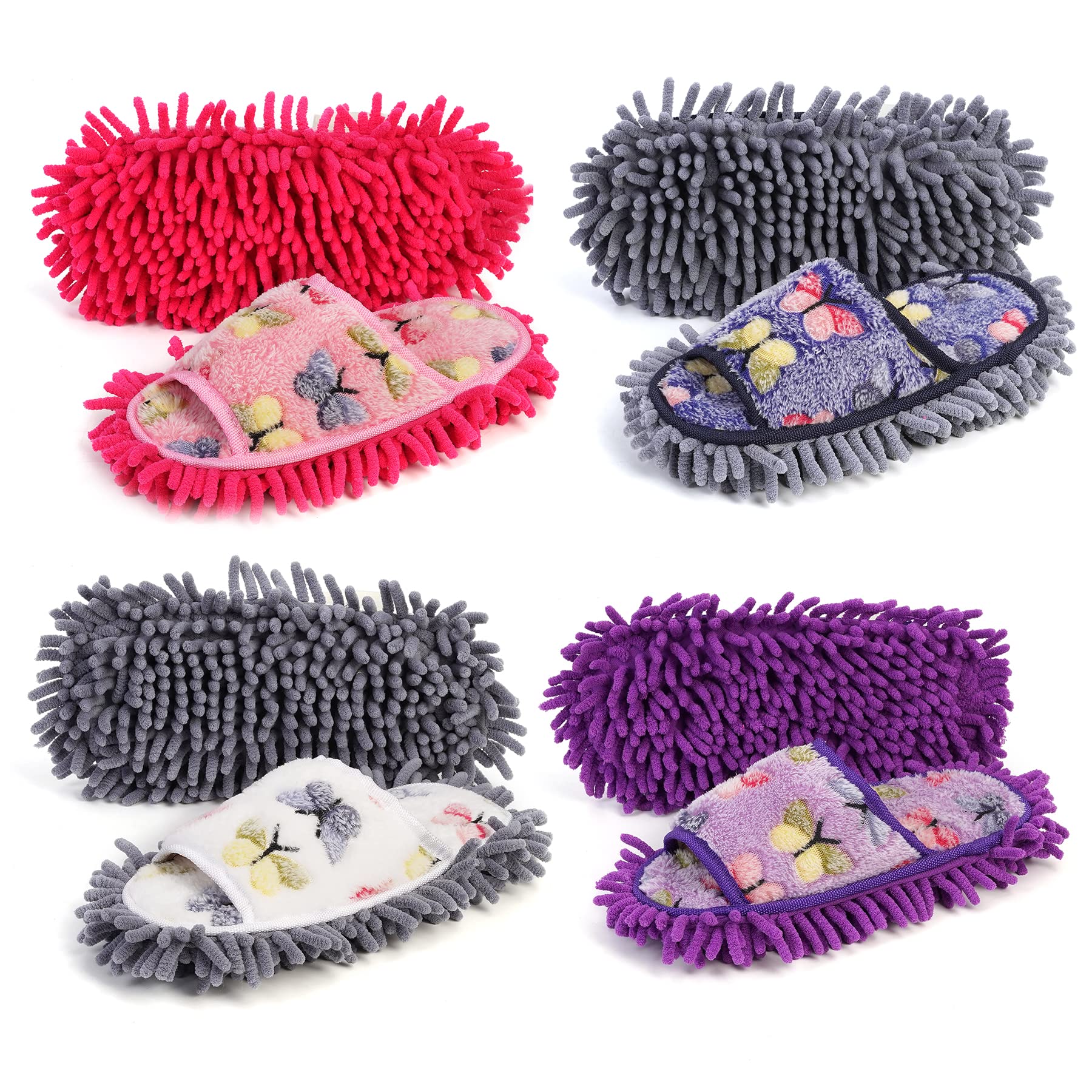 WPAJIRZO 4 Pairs Microfibre Mop Shoes | Washable Floor Cleaning Slippers