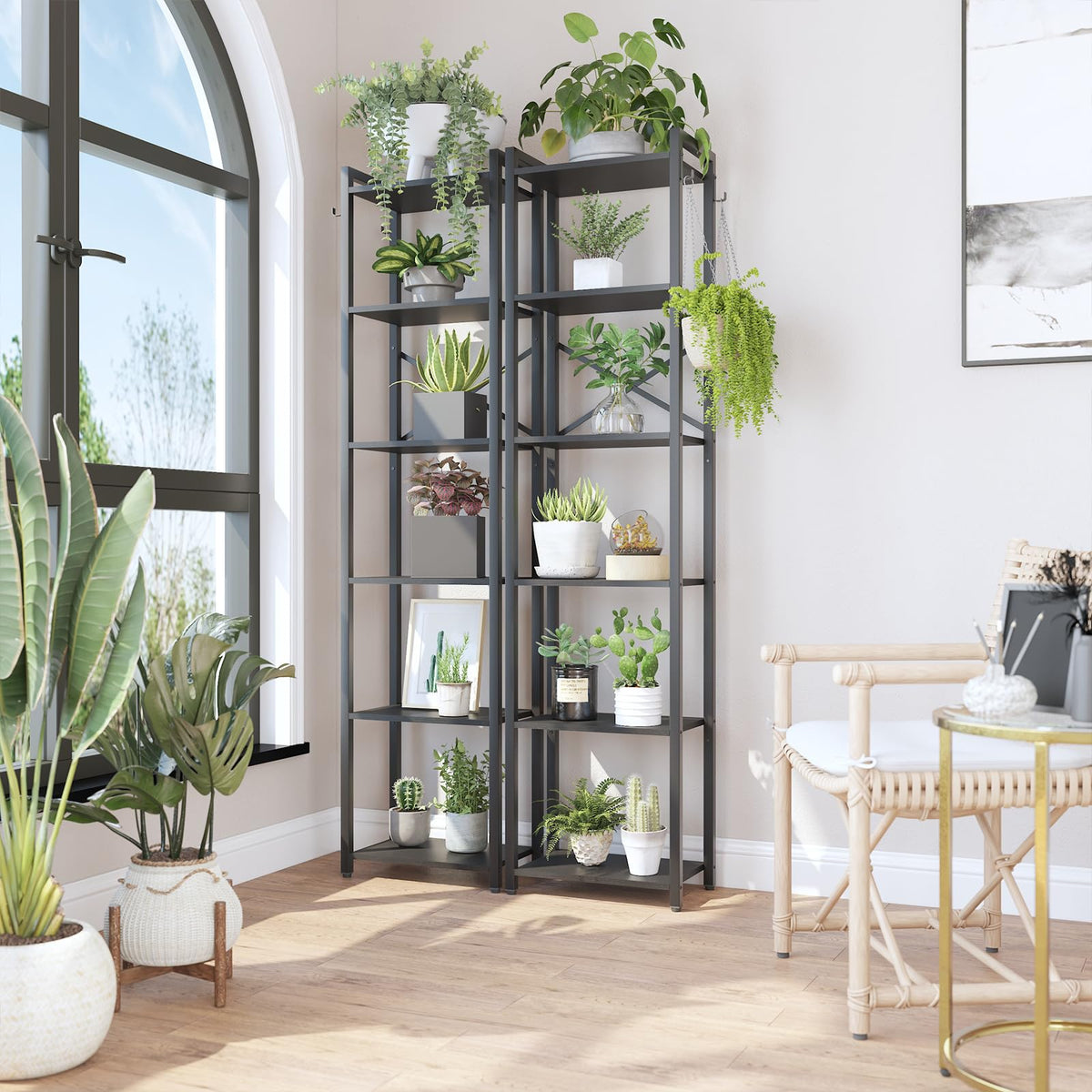 YMYNY Bookshelf, 6 Tier Storage Rack, Plant Rack, Storage Rack with Steel Frame,for Living Room, Office, Study, Hallway, Industrial Style - image 5