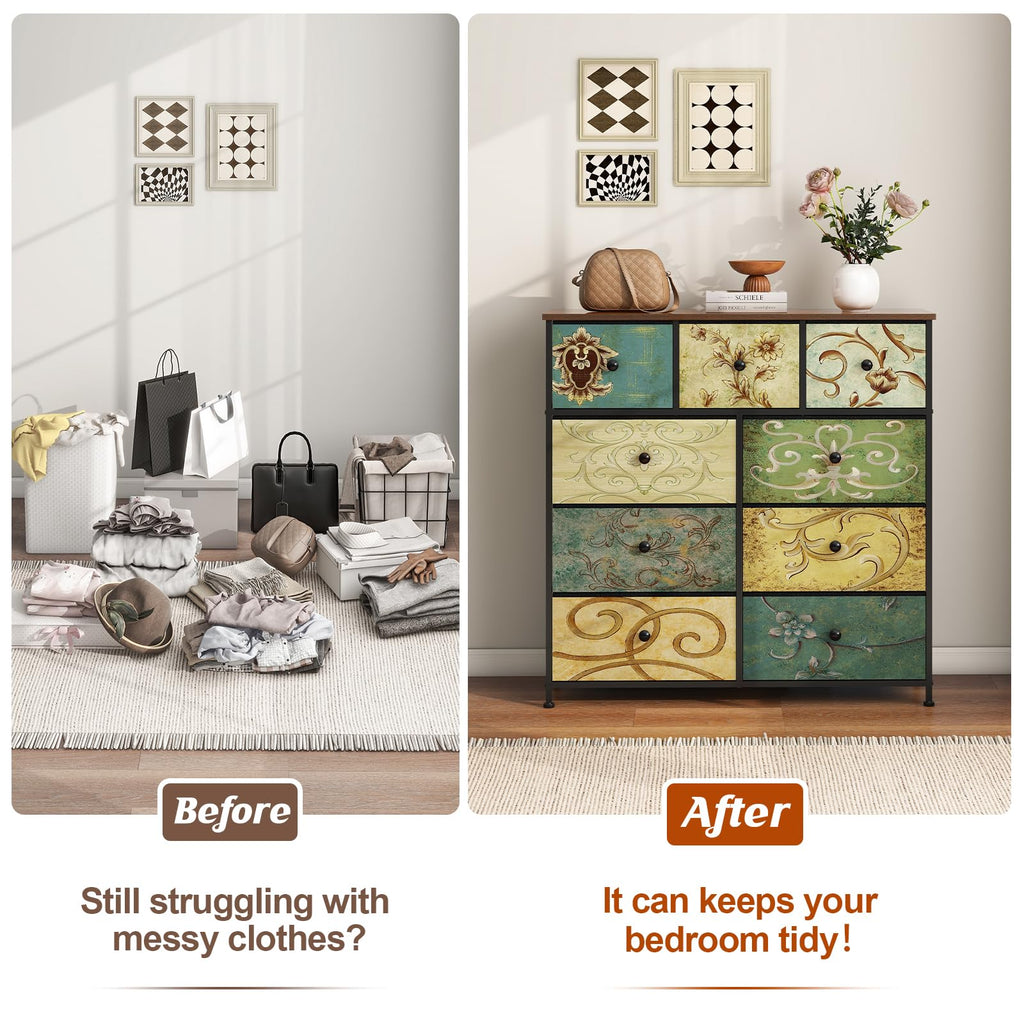 LYNCOHOME 9-Drawer Fabric Chest of Drawers | Modern Storage Organizer Unit