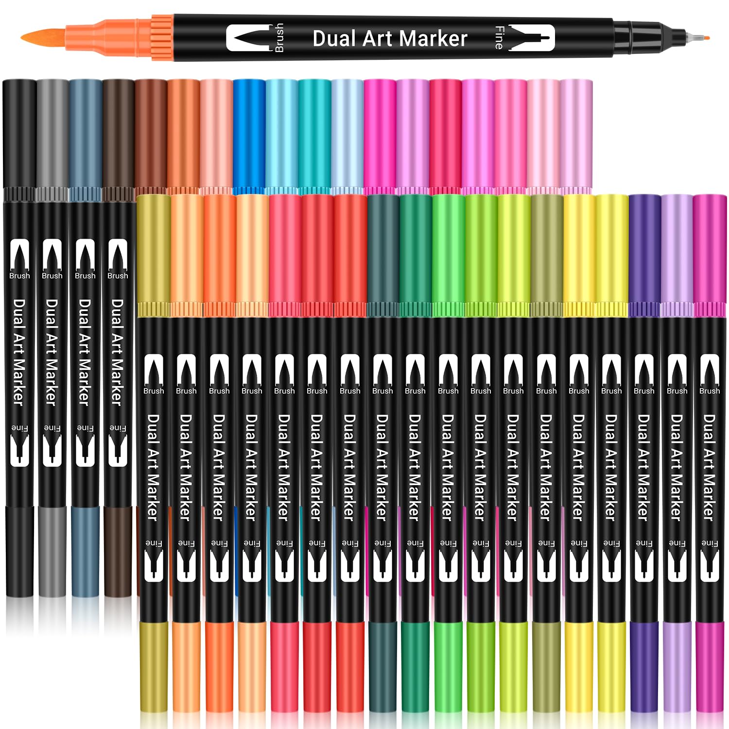 Maqhpu 36 Color Dual Tip Brush Pens | Felt Tip Markers for Art & Drawing