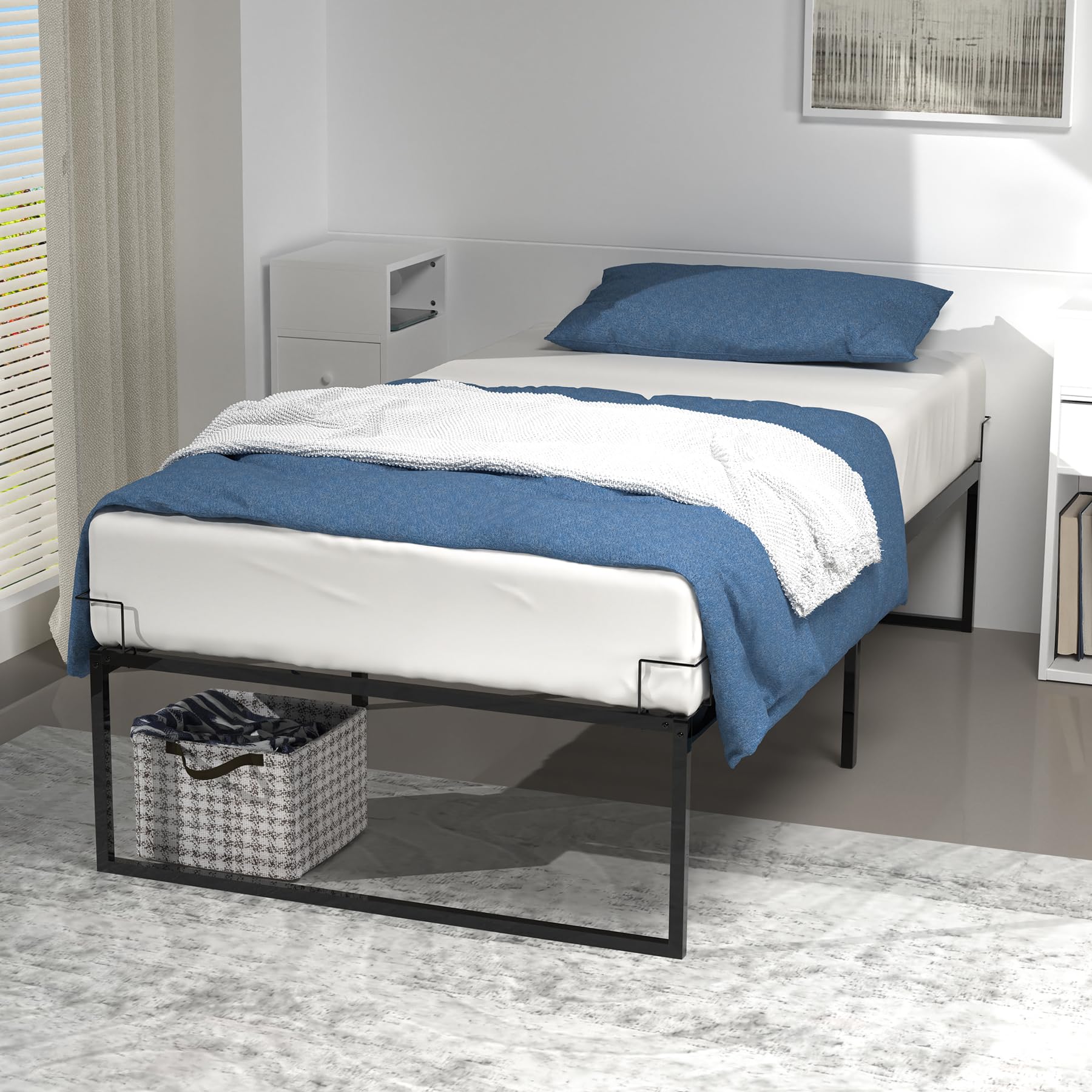 VOUNOT Single Metal Bed Frame 90x190cm | Sturdy Steel Slat Base - Black