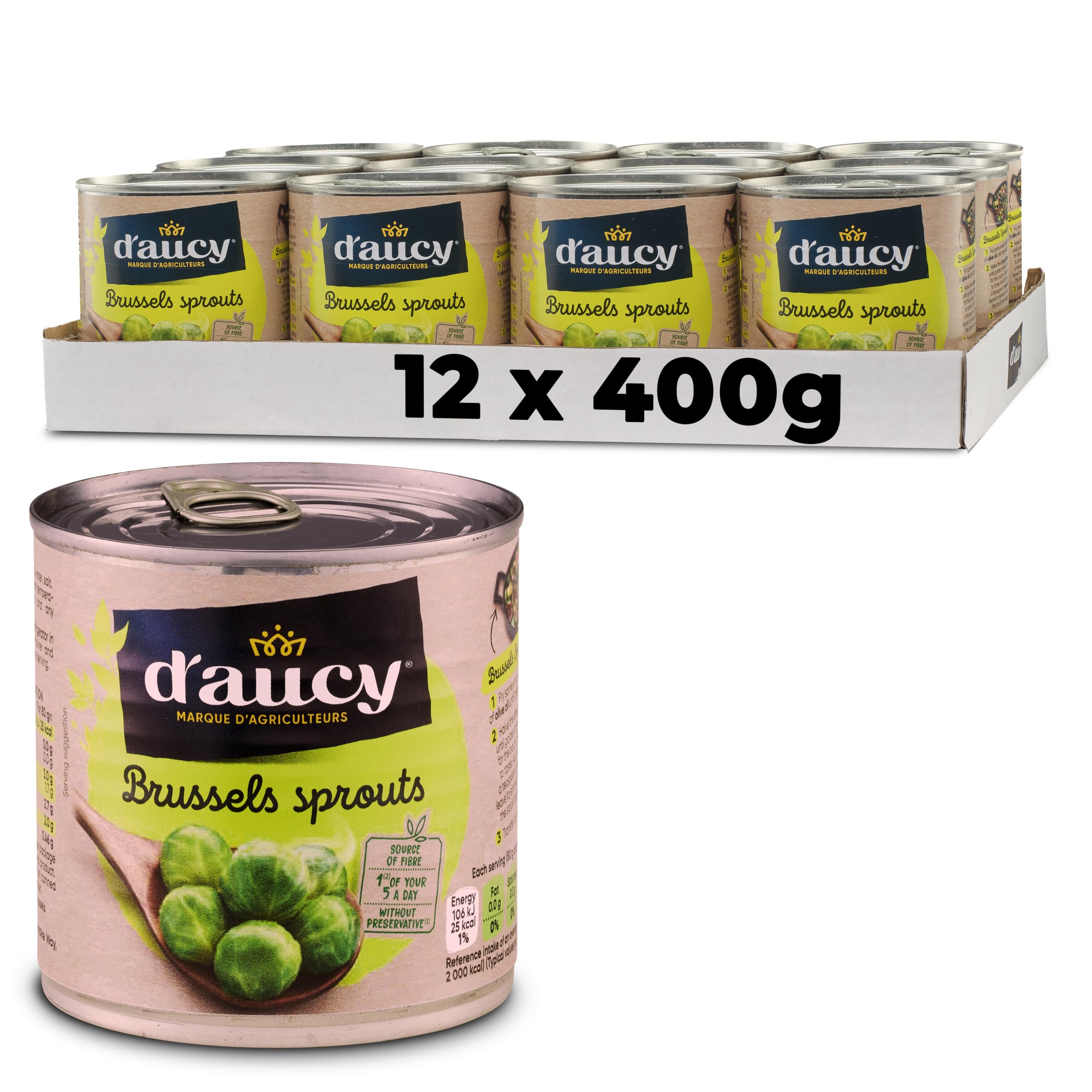 D'Aucy Brussels Sprouts in Water and Salt - 400g Canned Veg (Pack of 12)