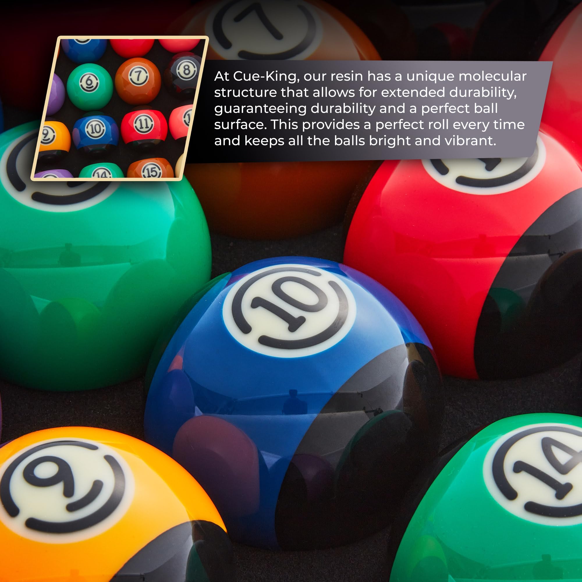 Cue-King Black Edition Pool Balls | Phenolic Resin 2.25" Regulation Set