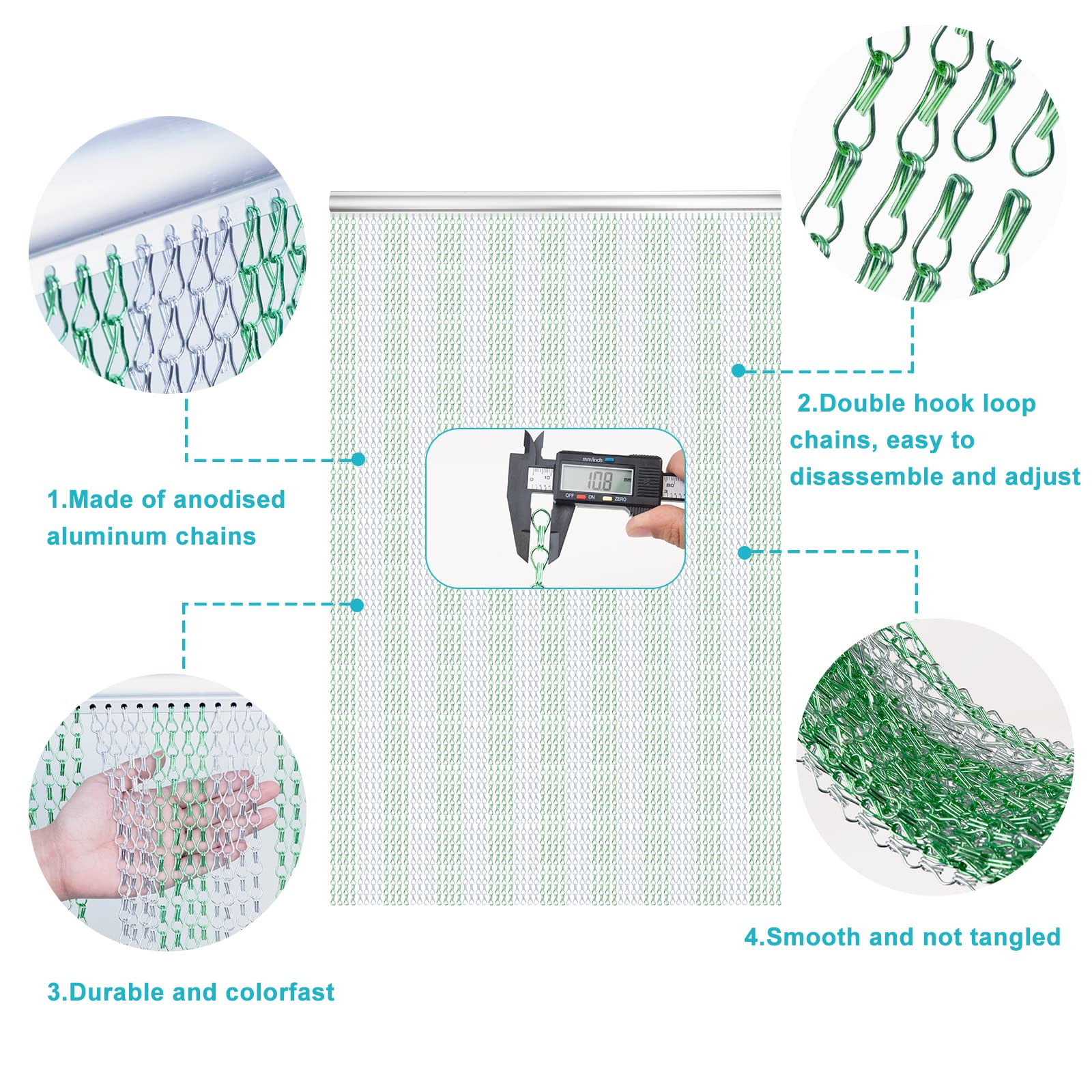 Lymmiytc Aluminium Chain Door Curtain - 90x200cm Metal Fly Screen, Green