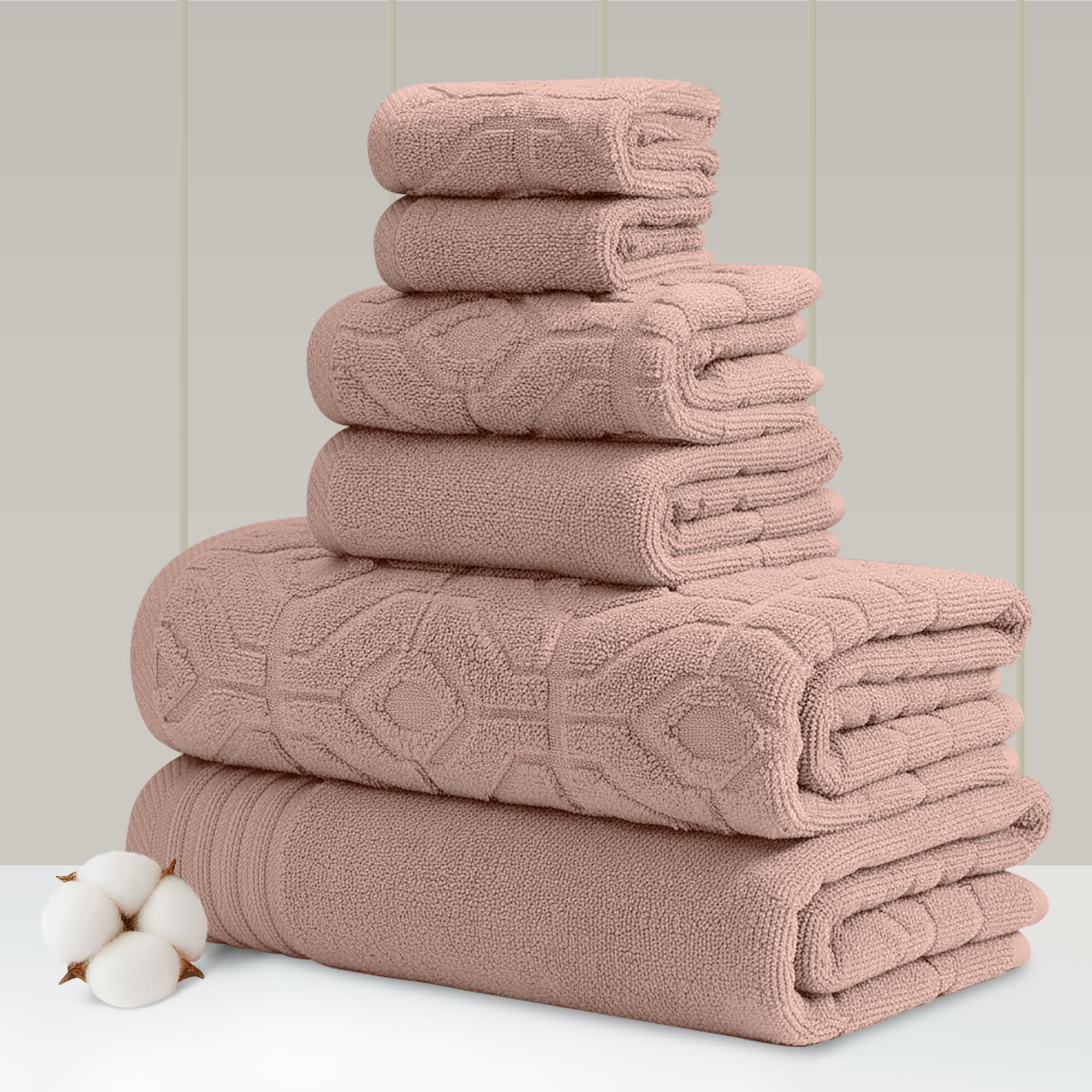 Modern Threads 6-Piece Cotton Jacquard Towel Set – Dusty Rose