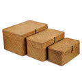 Seagrass Storage Baskets with Lid – Woven Rattan Set of 3