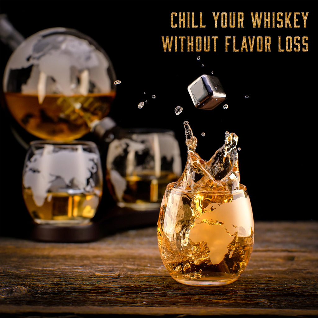 WHISISKEY Globe Whiskey Decanter Set – 900ml Carafe with 4 Glasses