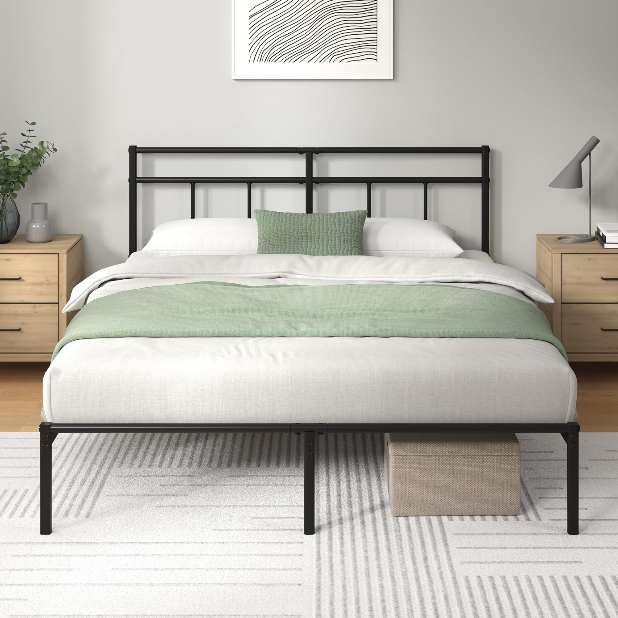 Zinus Elias Double Metal Platform Bed Frame with Headboard | 135x190 cm