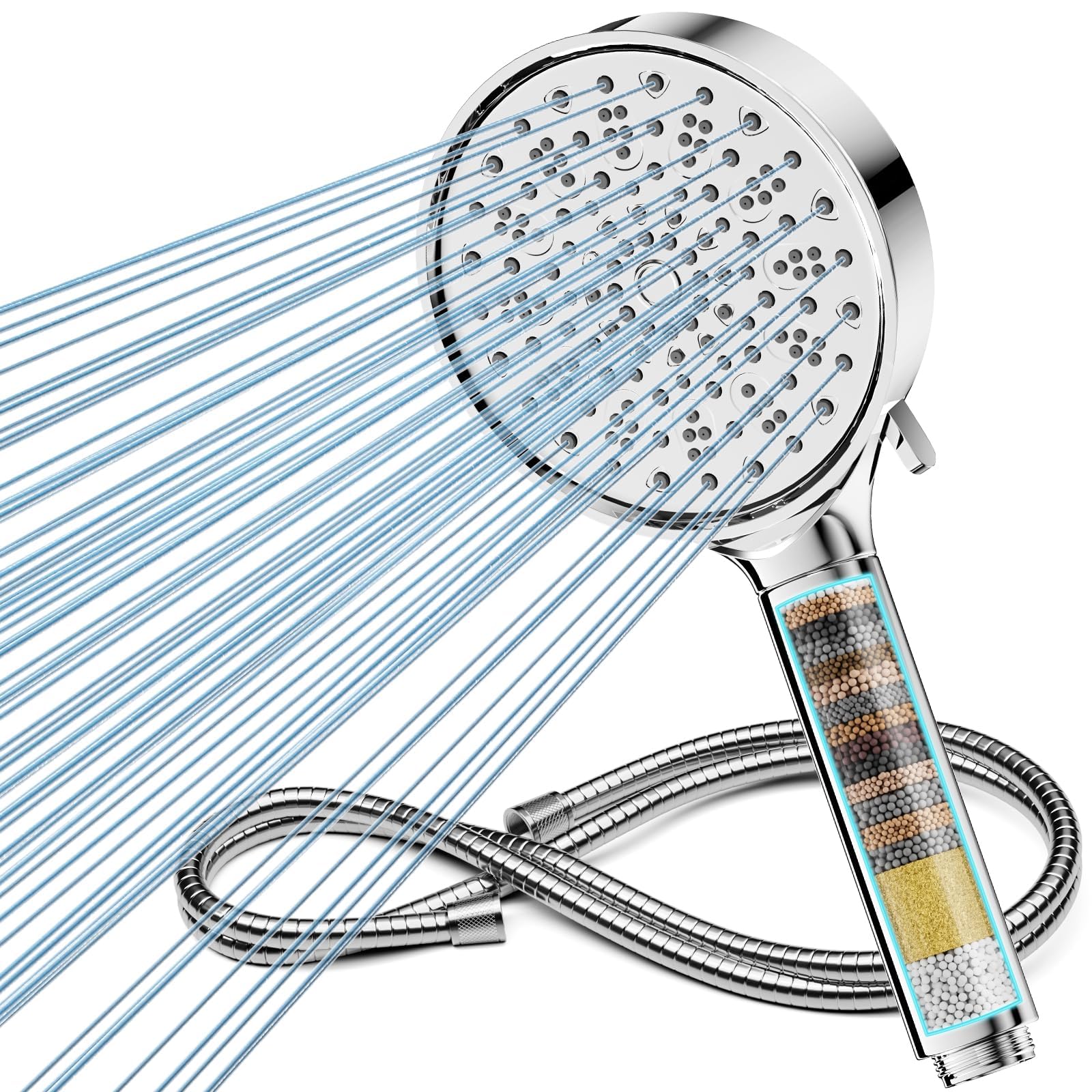 Jolof Store Hard Water Filter Shower Head | 6-Mode High Pressure Chrome