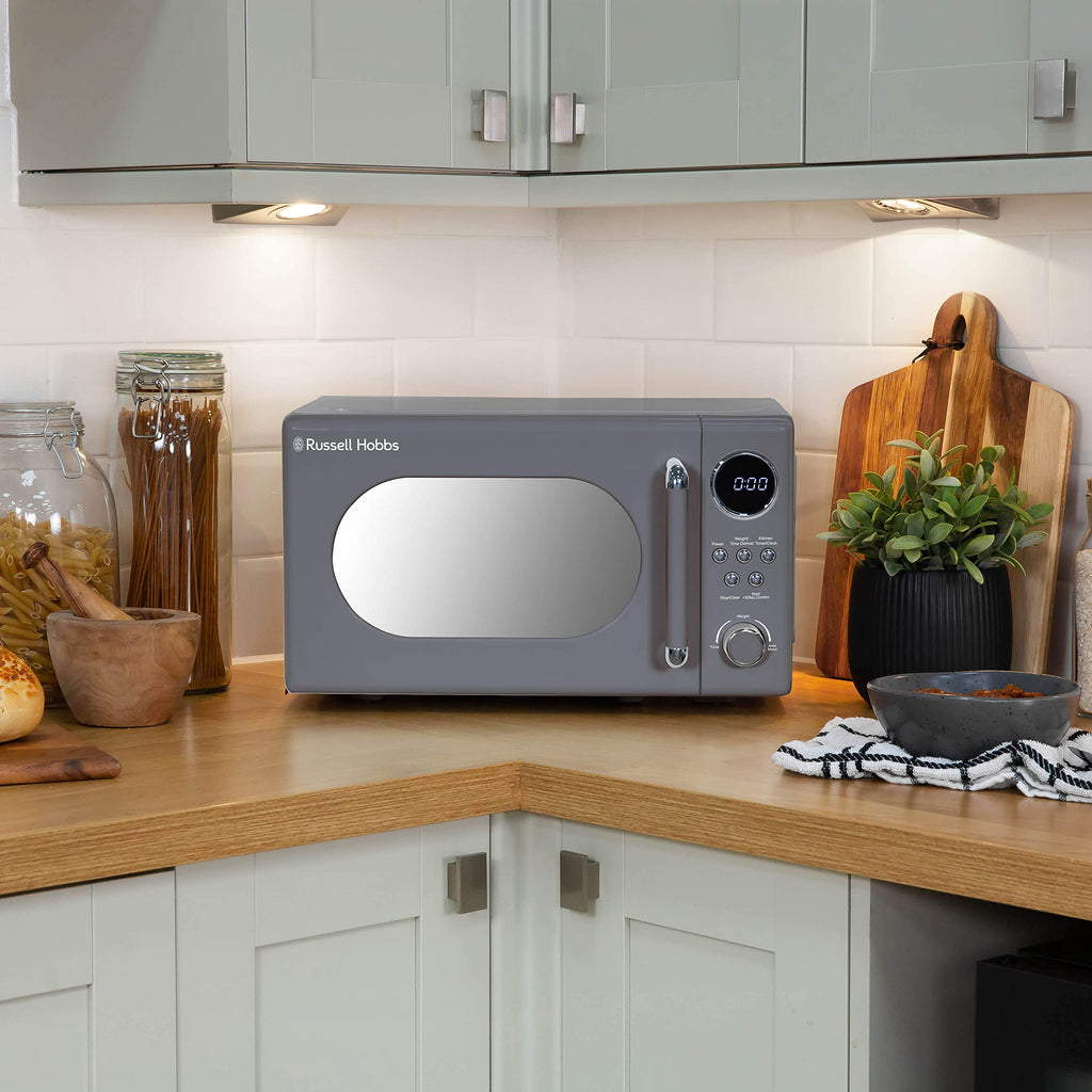 Russell Hobbs Retro Digital Microwave | 20L Grey 800W with Mirror Finish