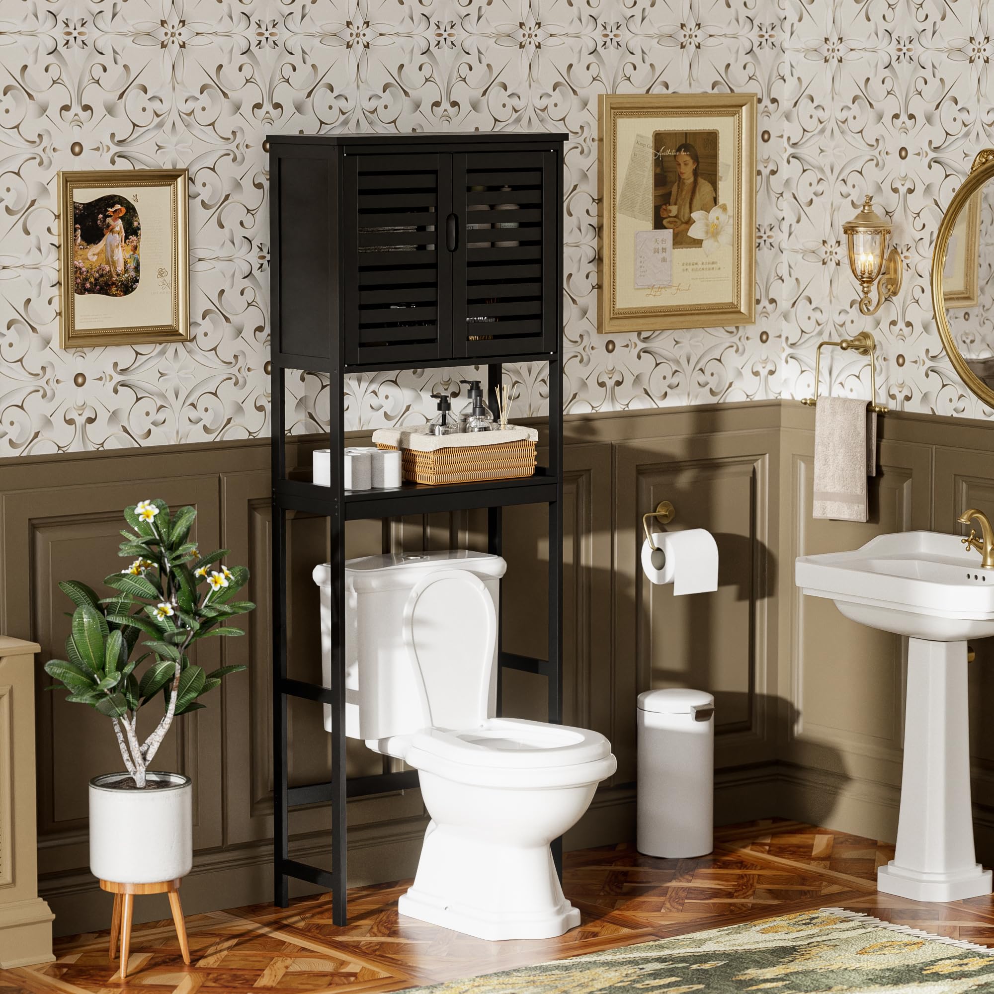 SMIBUY Bamboo Over-The-Toilet Storage Cabinet | 3-Tier Bathroom Organizer