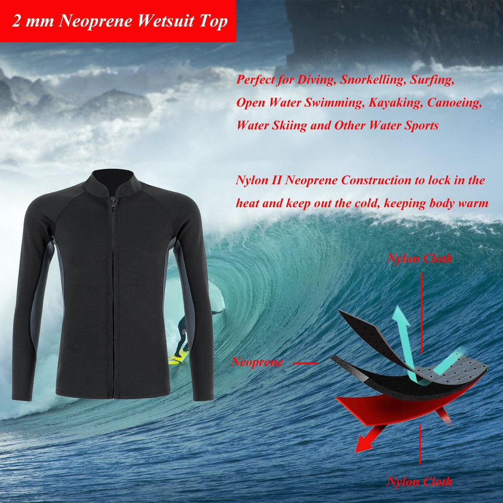 YDQUANI 2mm Neoprene Wetsuit Top | Thermal Long Sleeve Diving Jacket