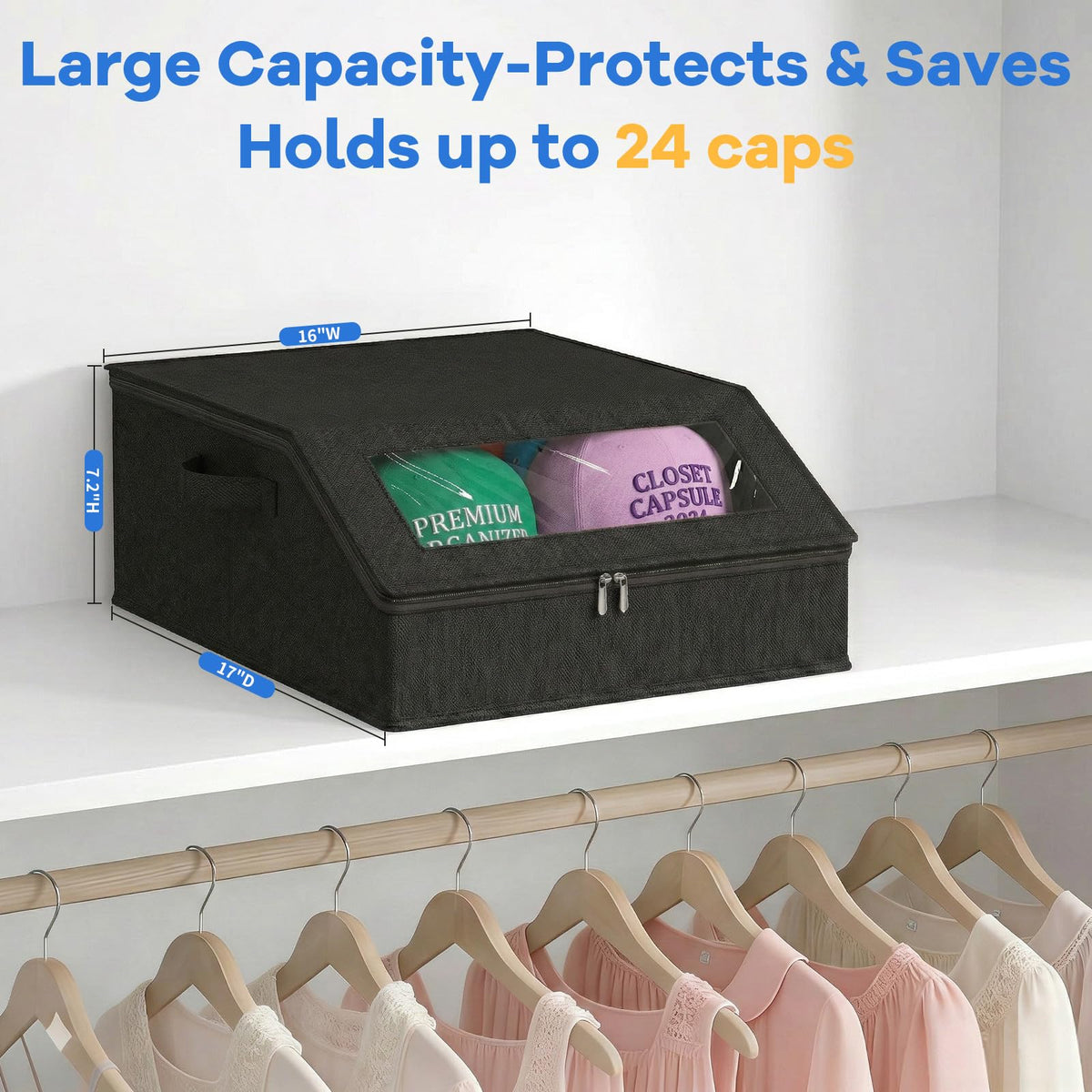 AURIVISTA Hat Storage Box for Baseball Caps, Holds up to 24 Caps,Black - image 2