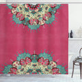 ABAKUHAUS Mandala Shower Curtain | Pink Floral Boho Fabric Decor with Hooks