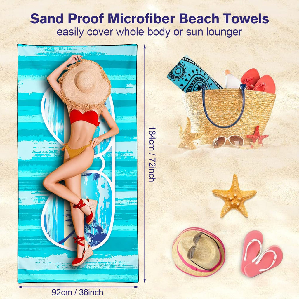 Violetpos Turquoise Stripe Sunglasses Palm Beach Towel, Extra Large 180x90 cm 250GSM Microfibre, Sand Free Quick Dry - image 5