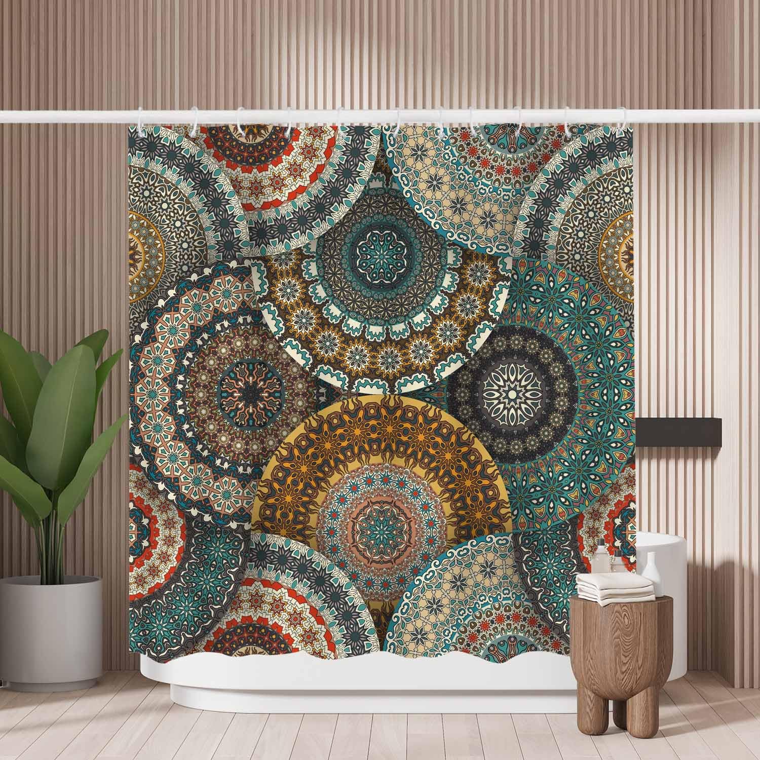 Jolof Store Retro Mandala Shower Curtain – Mold Resistant Polyester