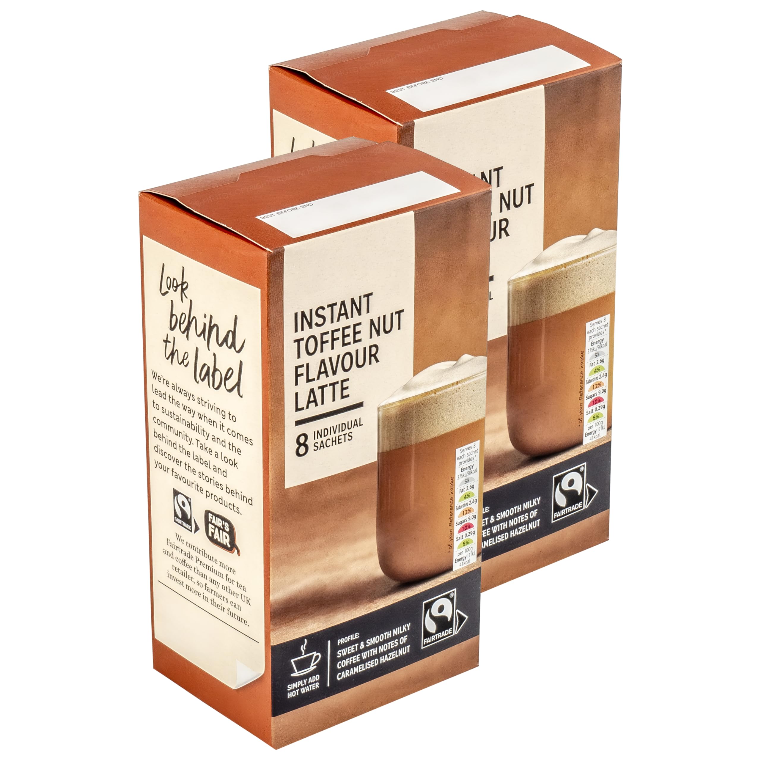 Toffee Nut Instant Latte Coffee Sachets - 16 x 19.5g