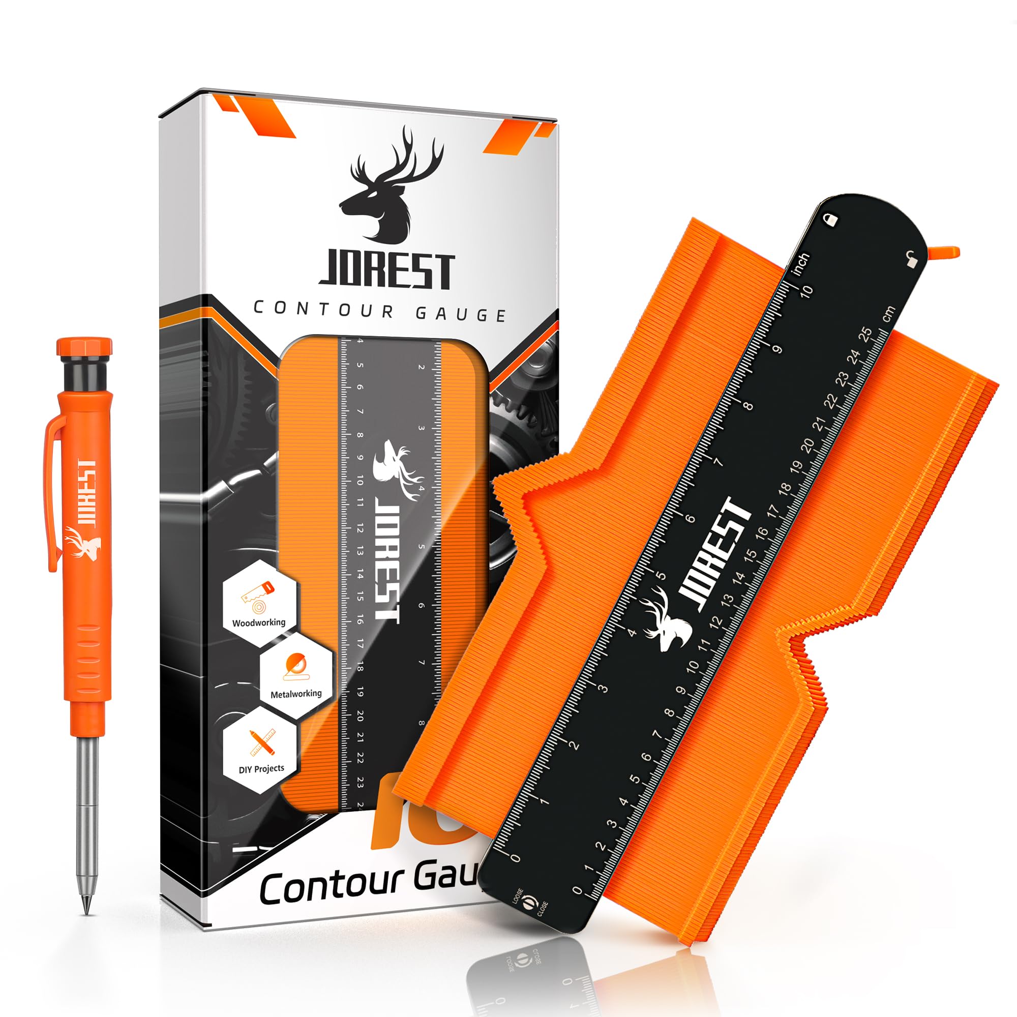 JOREST 10 Inch Contour Gauge with Carpenter Pencil | Profile Template Tool