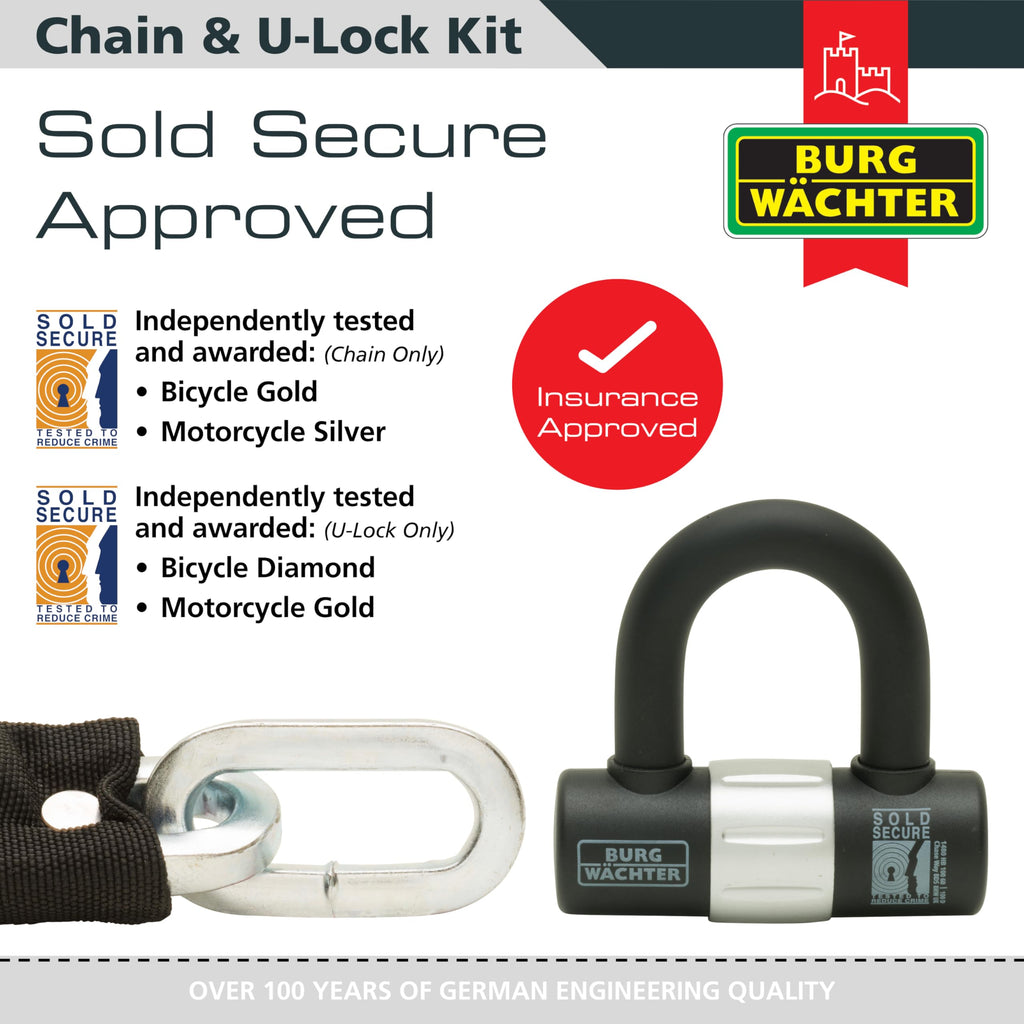 Burg-Wachter Sold Secure Gold Bike Chain & U-Lock Kit, Black, 3M