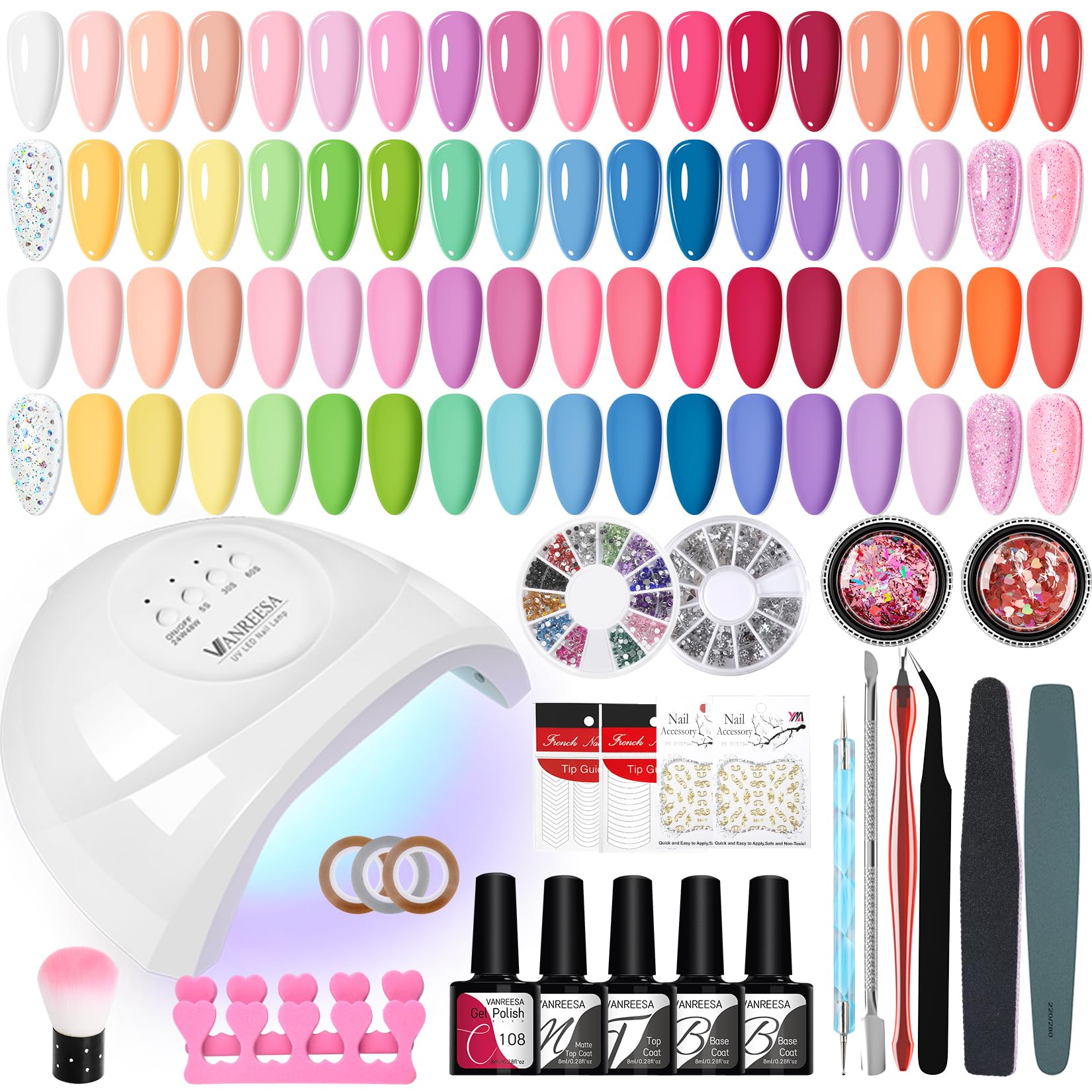 VANREESA 36 Color Gel Nail Kit with 48W UV Light - Starter Manicure Set