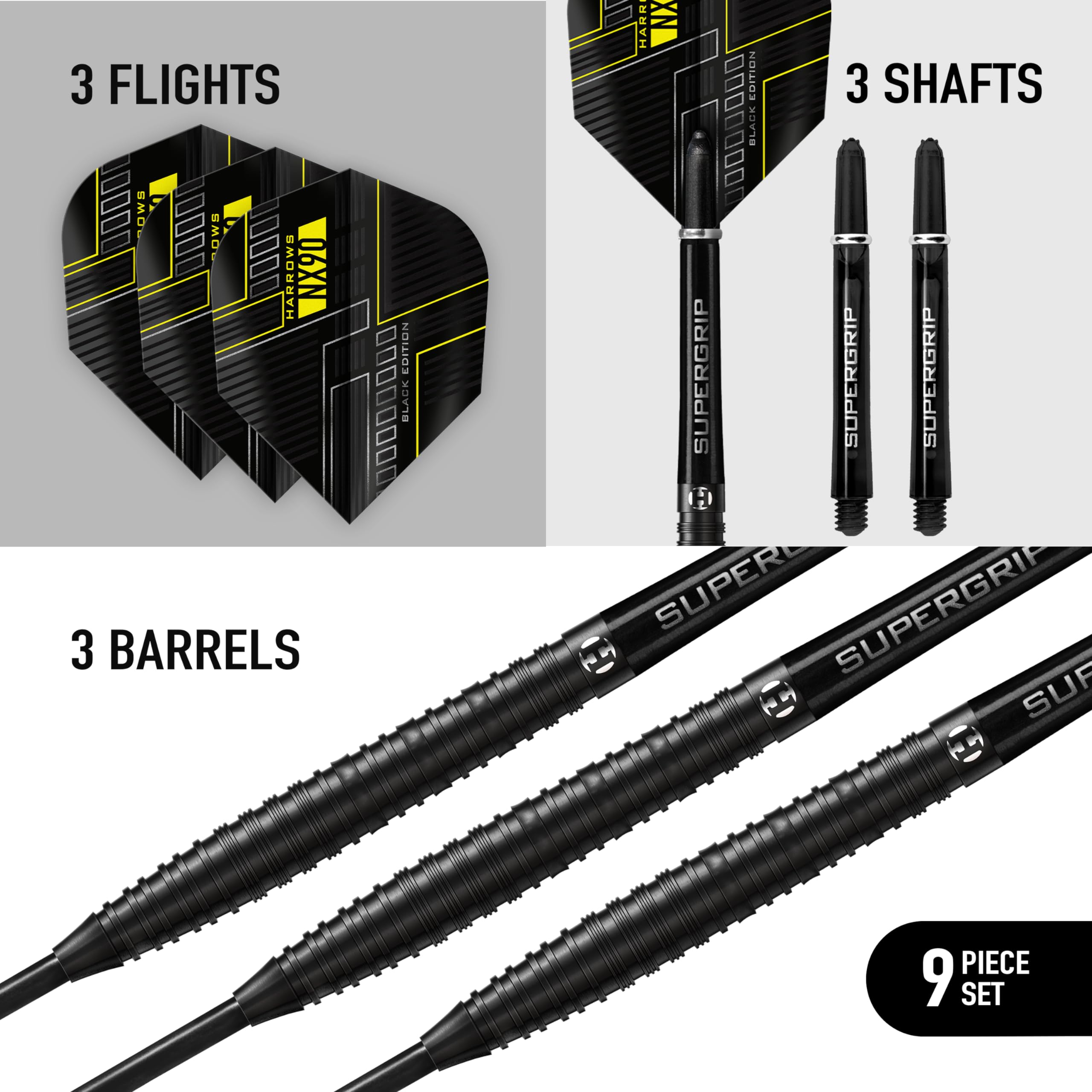 Harrows NX90 Black Edition 90% Tungsten Steel Tip Darts Set