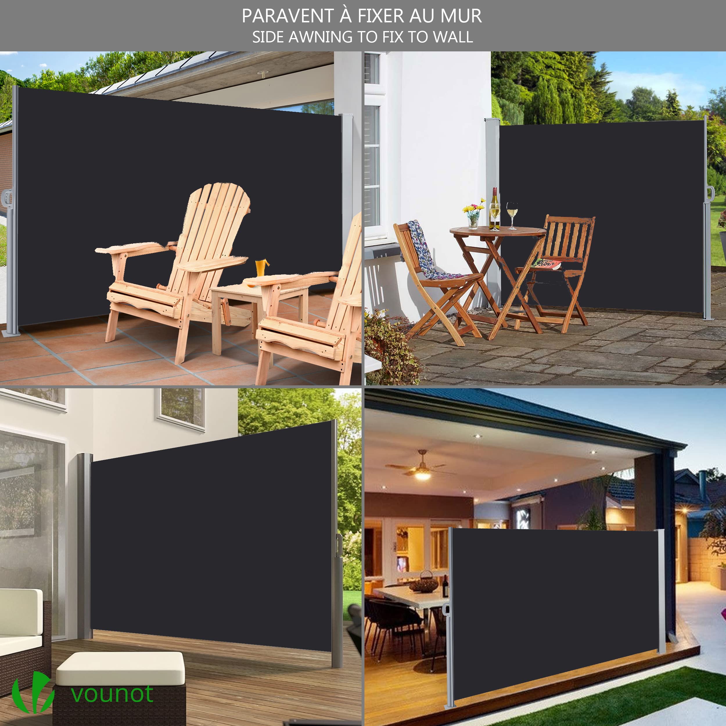 VOUNOT Retractable Side Awning | 160x300cm Garden Privacy Screen